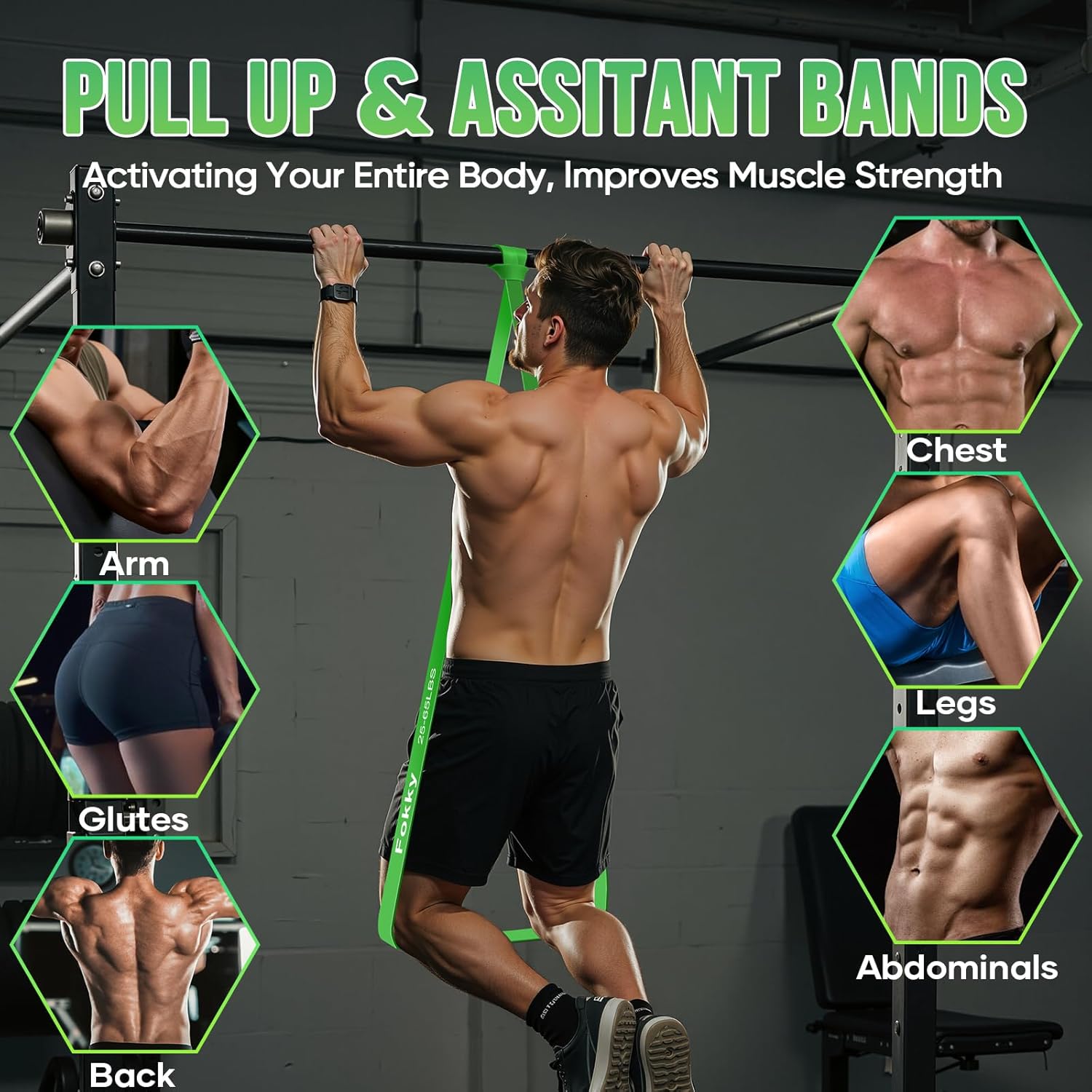 Resistance Bands Widerstandsbänder Set, 4 Stufen Fitnessbänder mit Türanker/Übungsposter/Tragetasche, Klimmzugbänder für Stretching, Krafttraining, Crossfit, Muskelaufbau, Heimtraining, Klimmzughilfe – Bild 3