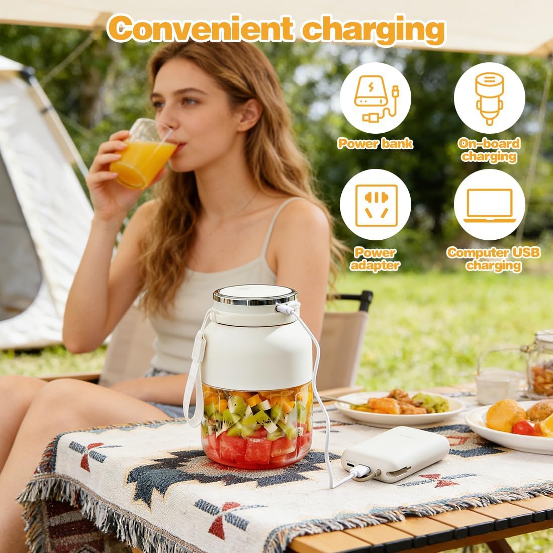 LOMUG Mini Tragbarer Mixer, Smoothie Maker To Go, 1300 ml Becher mit auslaufsicherem Deckel, USB wiederaufladbarer Standmixer Mixer mit 38 Klingen, Frischsaft-Mischflasche für Reisen, Büro, Sport, Camping – Bild 5