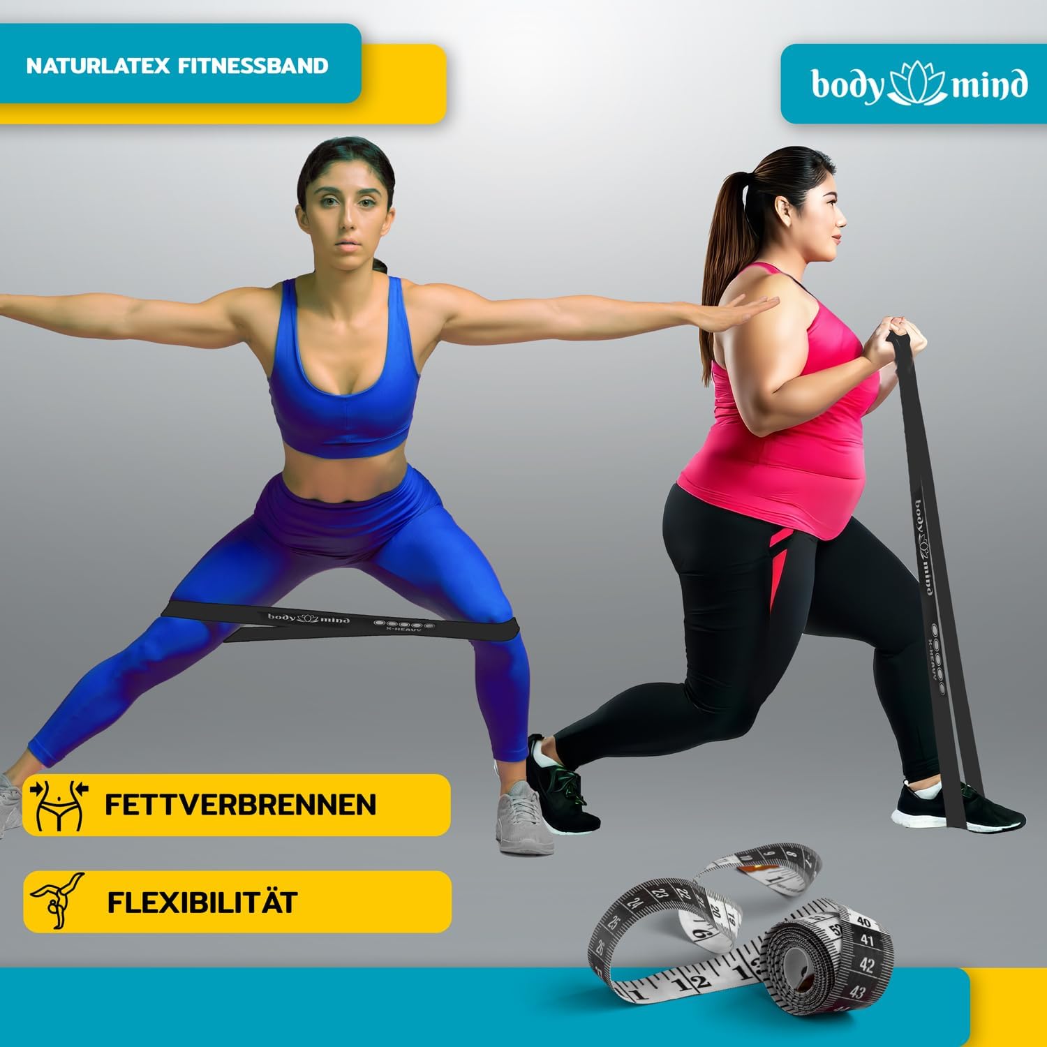 Body & Mind® Fitnessbänder 5 Stück Widerstandsbänder in 5 Stufen, Widerstandsbänder Trainingsbänder Gymnastikbänder 5er Set für Muskelaufbau, Yoga, Pilates & Work-Out; Sportband 100 % Latex – Bild 4