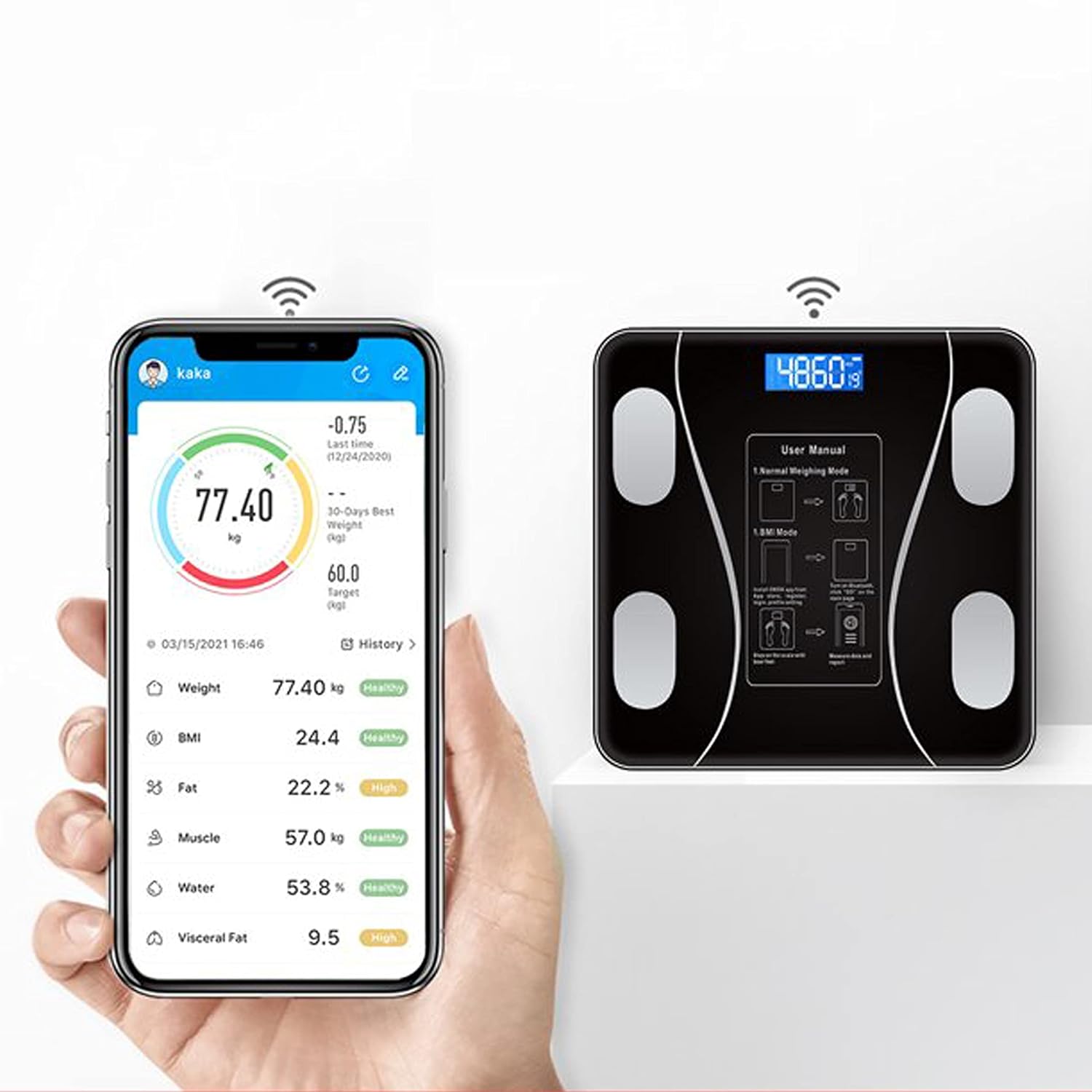 Retoo Personenwaage, Körperfettwaage, digital, mit Körperanalysewaage, kompatibel mit Tuya, Google Fit People, Bluetooth, gehärtetes Glas, für Muskelmasse, Körperfett, BMI, Wasser, Skelettmuskulatur, Schwarz – Bild 8
