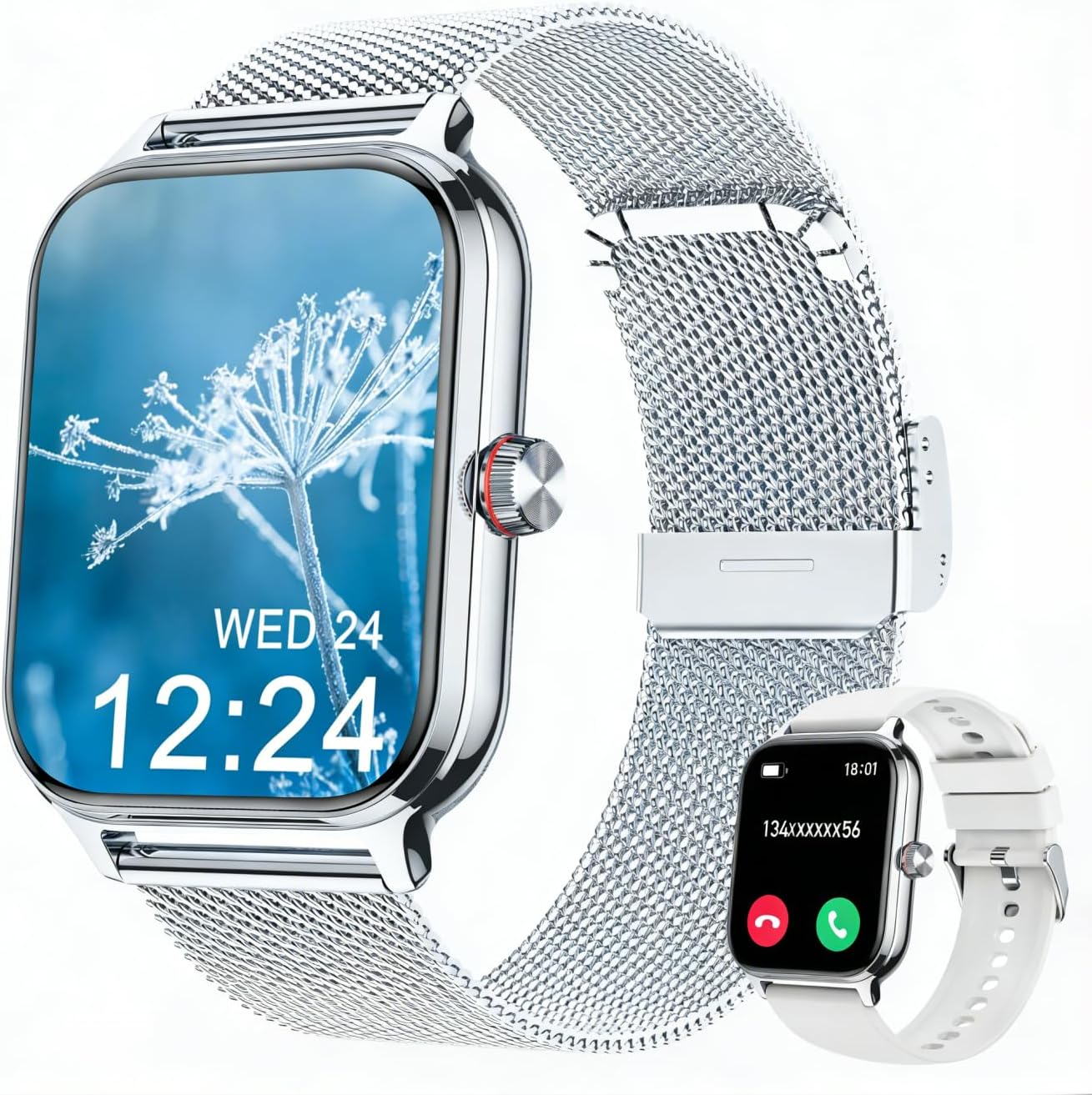 LODIMEKE Smartwatch Herren Damen Telefonfunktion Blutdruck Herzfrequenz Schlaf 1,96 Zoll AI Fitnessuhr 100+ Sportmodi, IP67 Wasserdicht Schrittzähler Wecker Rechner Visitenkarte iOS Android