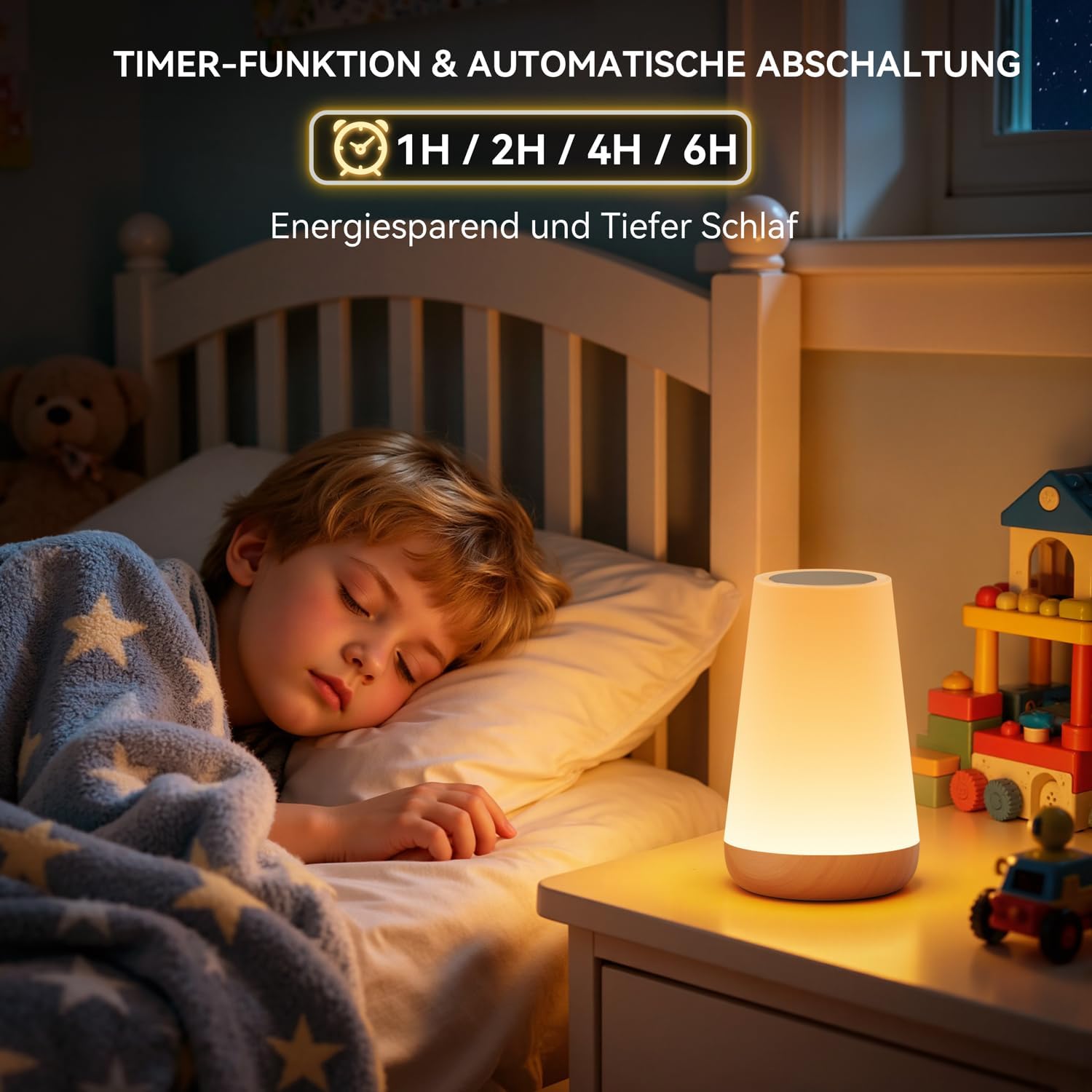 Auxmir Nachttischlampe, Nachtlicht, Touch-dimmbar mit 13 Farben und 4 Modi, LED-Tischlampe, USB wiederaufladbar mit Fernbedienung, Nachtlampe mit Timing-Funktion für Schlafzimmer, Wohnzimmer, Licht – Bild 5
