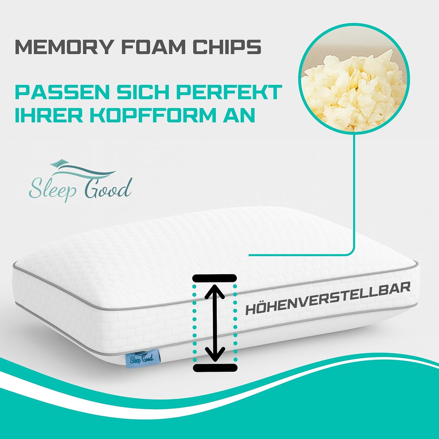 Anti-Schnarch-Kissen 60 x 35 cm – Seitenschläferkissen mit Memory-Schaum-Füllung – ergonomisches Kissen – Premium-Nackenstützkissen – orthopädisches Kissen – bequemes Schlafkissen & Nackenkissen – Bild 4