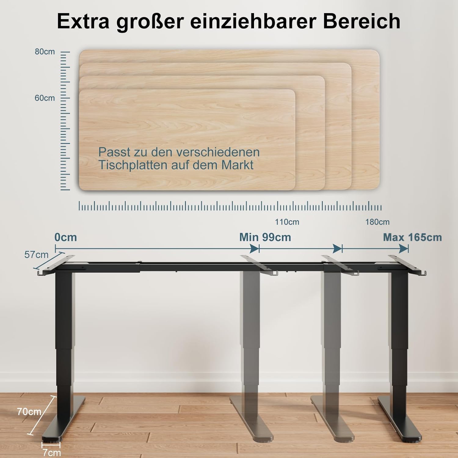 Devoko 3-stufig höhenverstellbares Schreibtischgestell mit 2 leistungsstarken Motoren, Tischgestell höhenverstellbar elektrisch 60-125 cm, Tischbeine höhenverstellbar mit 3 Memory-Steuerungen, Schwarz – Bild 3