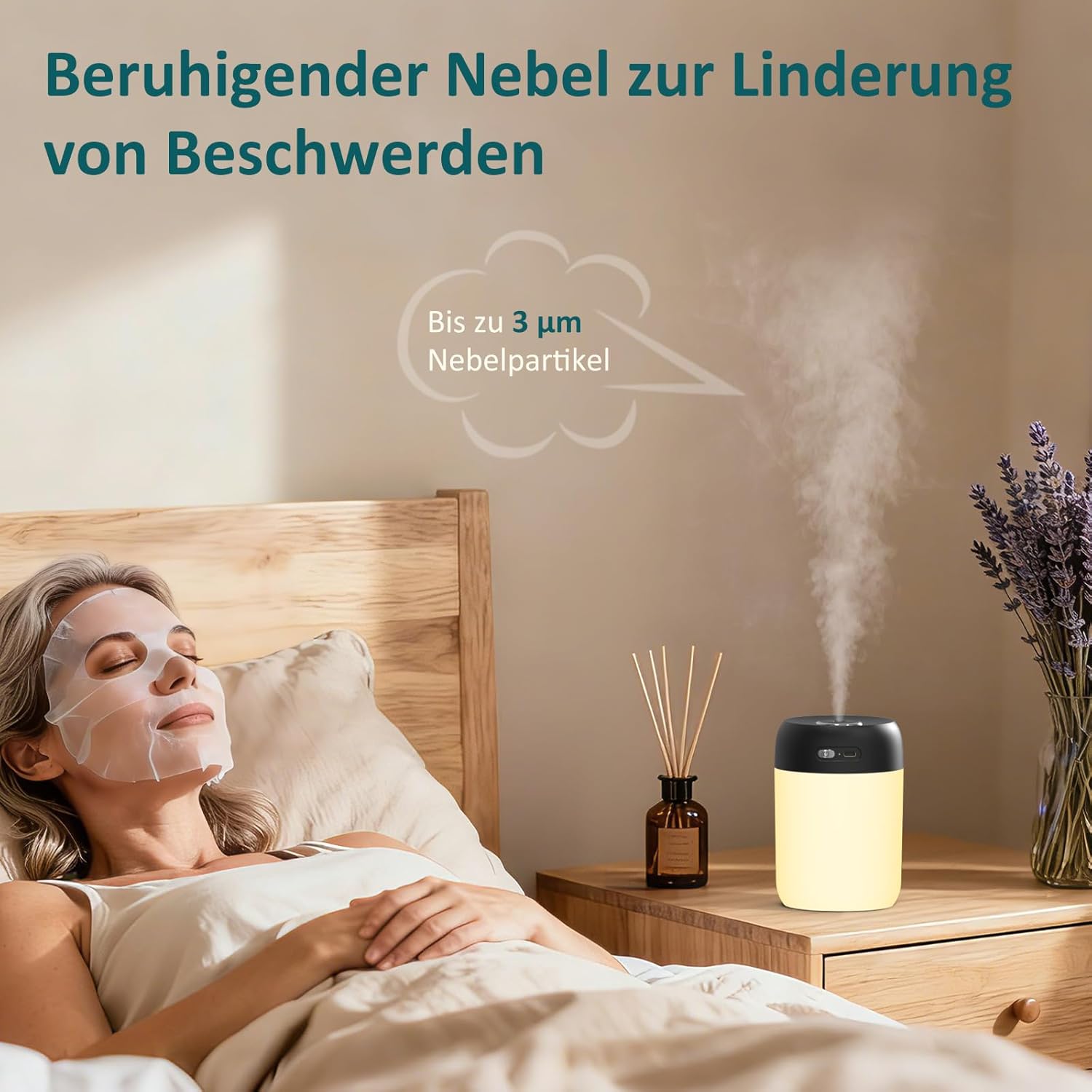 Kissleaf Luftbefeuchter für Schlafzimmer und Kinderzimmer, 650 ml, tragbarer Mini-Raumbefeuchter, leiser Tischbefeuchter ohne Kabel, schwarz – Bild 4