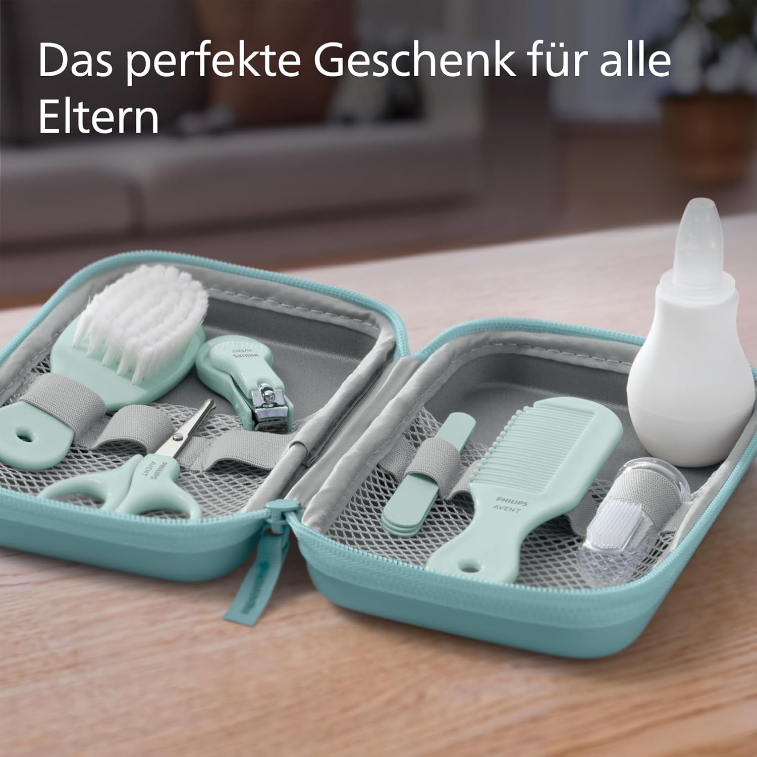 Philips AVENT Baby Care Kit – Starter-Set mit 9 Zubehörteilen: Nagelknipser, Schere, 3 Nagelfeilen, Kamm, Haarbürste, Nasensauger und Fingerzahnbürste (Modell SCH401/00) – Bild 5