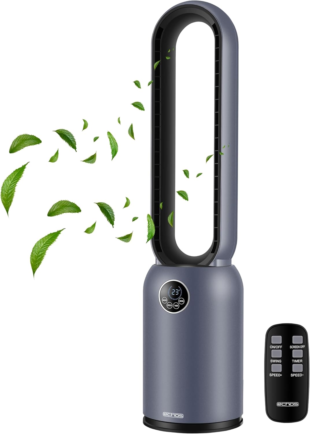 Echos Turmventilator, sehr leiser Standventilator, energiesparender Standventilator mit Fernbedienung, Ventilator mit Kühlung, oszillierender 24-Stunden-Timer, Luftreiniger mit hohem Luftdurchsatz und HEPA-Filter