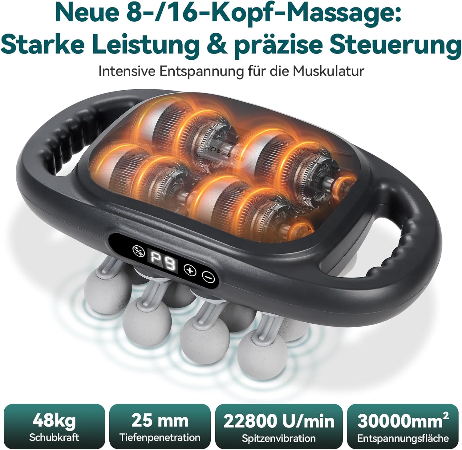 8/16 Kopfmassagepistole, Tiefenmassagepistole für Muskeln, 9 Geschwindigkeiten und 9 Modi, 2000 mAh wiederaufladbare Muskelentspannungspistole für Training und täglichen Gebrauch – Bild 3