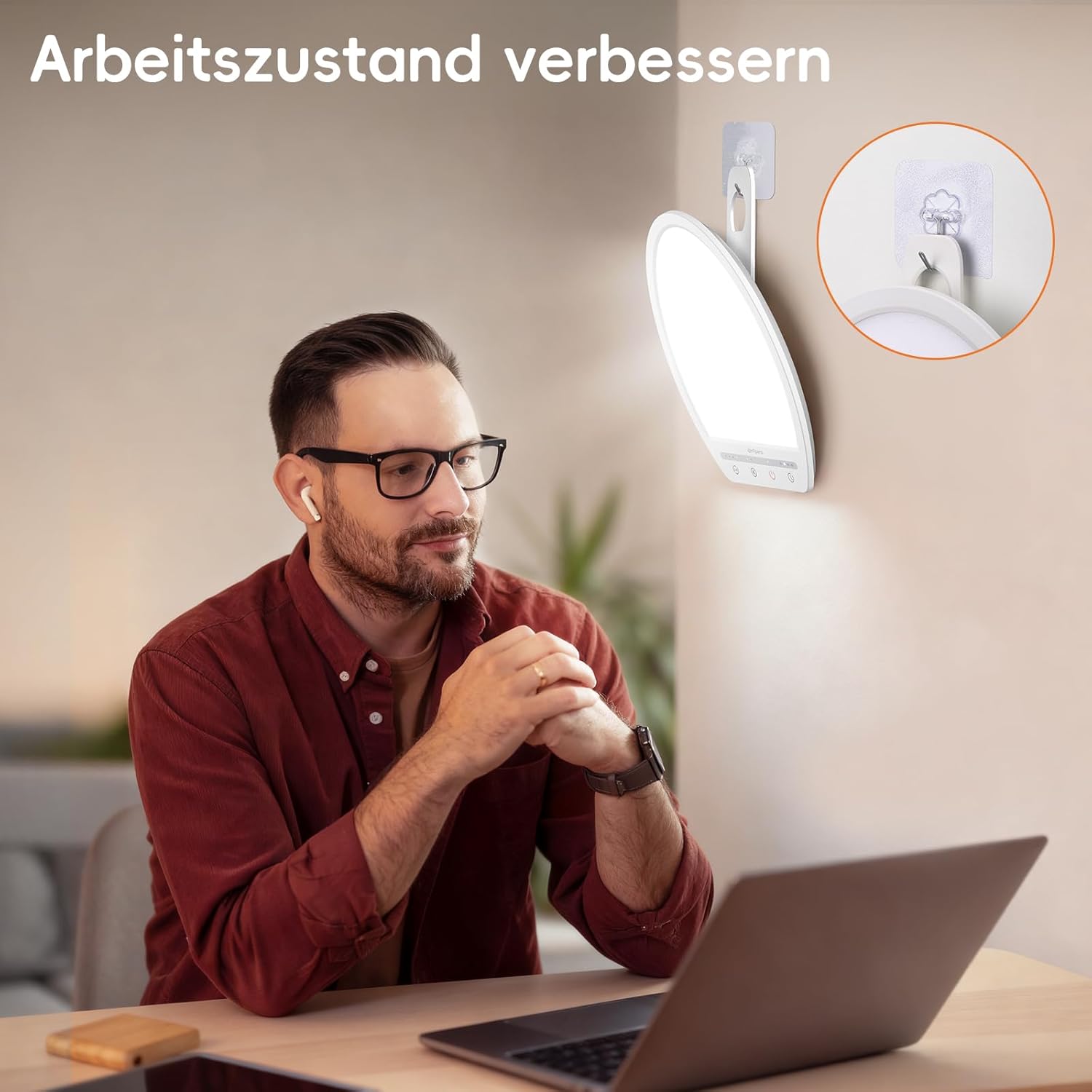 Comfytemp Tageslichtlampe für Schreibtisch, 16.000 Lux, Sonnenlichtlampe, UV-freie Lichttherapie, 19 x 24 cm, Simulation von Tageslicht zur Verbesserung der Schlafstimmung, Konzentration mit Memory-Funktion – Bild 6