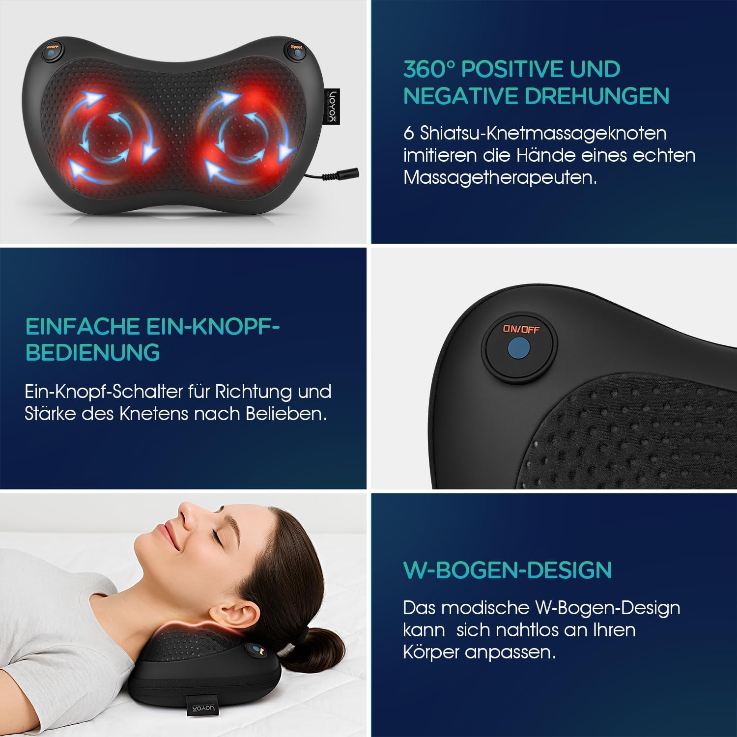 Rücken- und Nackenmassagegerät, Shiatsu-Nackenmassagekissen mit Wärme, 6 rotierende Knoten für Taille, Beine, Fuß, Körperschmerzlinderung, Entspannung zu Hause, im Büro, im Auto YZ100 – Bild 5