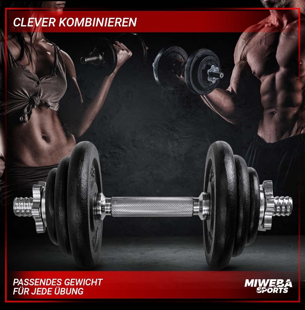 Miweba Sports MKH120 Hantelset | 20 kg – Profi-Hanteln mit Koffer – Damen und Herren – Hantel-Set – Hantelkoffer – Hanteln – Hantelscheiben aus Gusseisen – ergonomischer Griff – Einzelhanteln – Bild 8