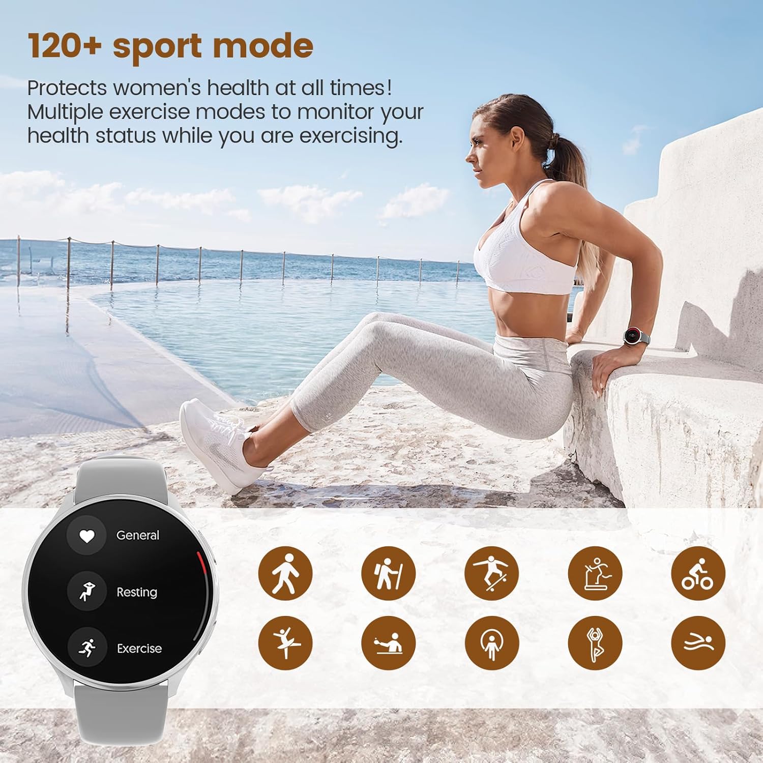 SLOKSFil Damen Smartwatch mit Telefonfunktion, 1,39 Zoll Smart Watch rund mit SpO2, 24H Herzfrequenzmesser Blutdruck Schlafmonitor, Fitness Tracker 120+ Sportmodi Schrittzähler für iOS Android (Silber) – Bild 5