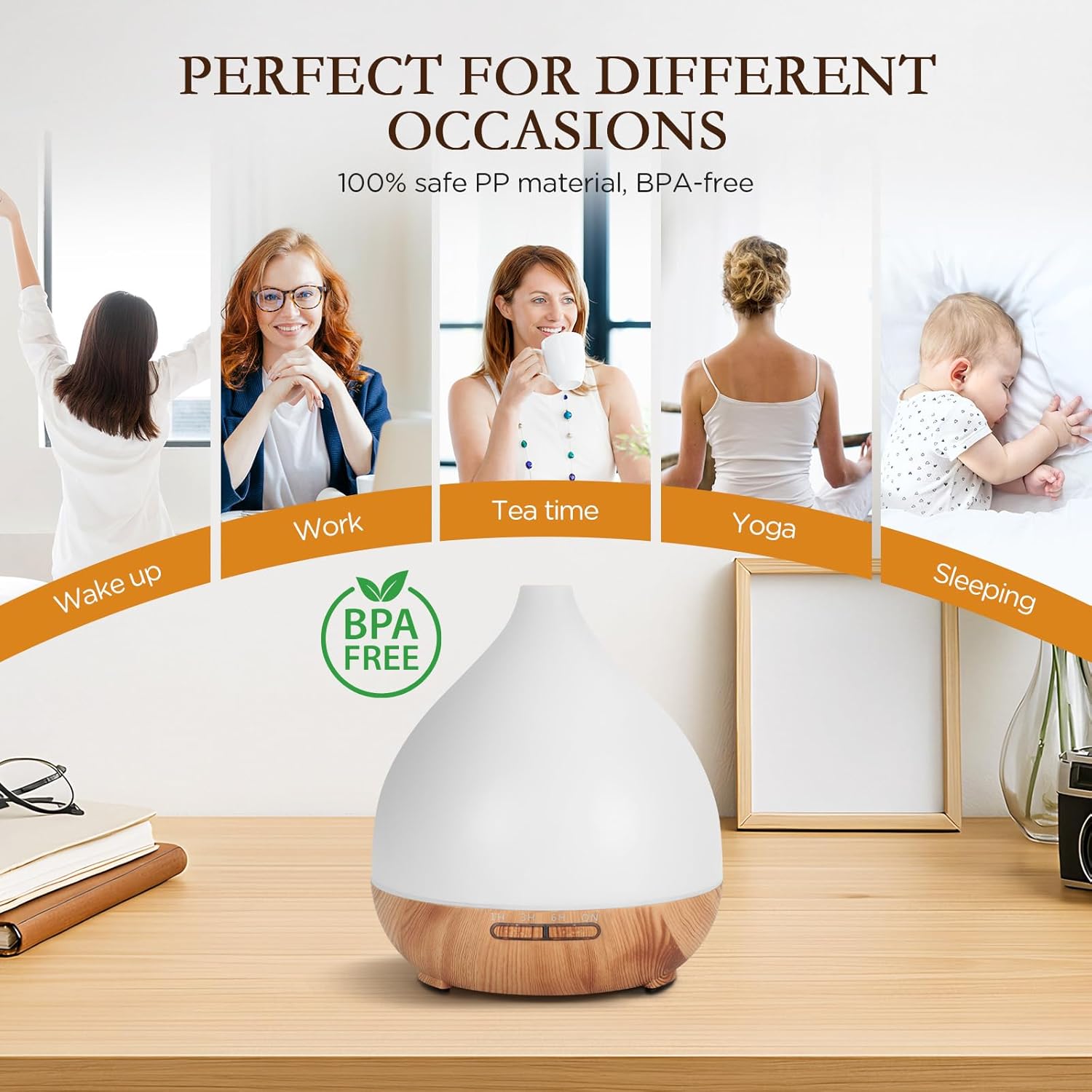 Cozary Aroma Diffuser 400 ml, Ultraschall-Aromatherapie-Raumduftdiffusor für ätherische Öle mit 7-Farben-LED-Licht, Diffusor-Luftbefeuchter mit Fernbedienung, 3 Timer, automatische Abschaltfunktion – Bild 7