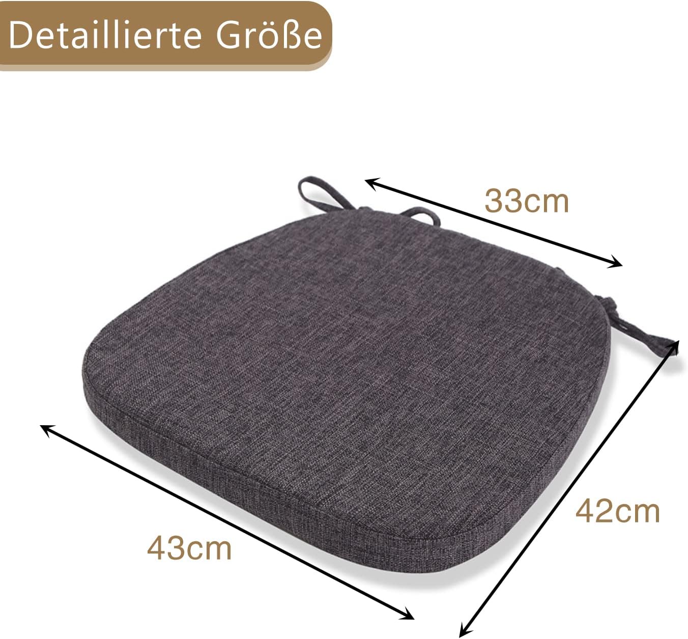 Kimgull 2er-Set Stuhlkissen mit Bändern, bequemes, waschbares, rutschfestes Sitzkissen, ideal für Haus- und Gartendekoration, viele Farben und Größen zur Auswahl (43 x 42 x 3 cm, Taupe) – Bild 4
