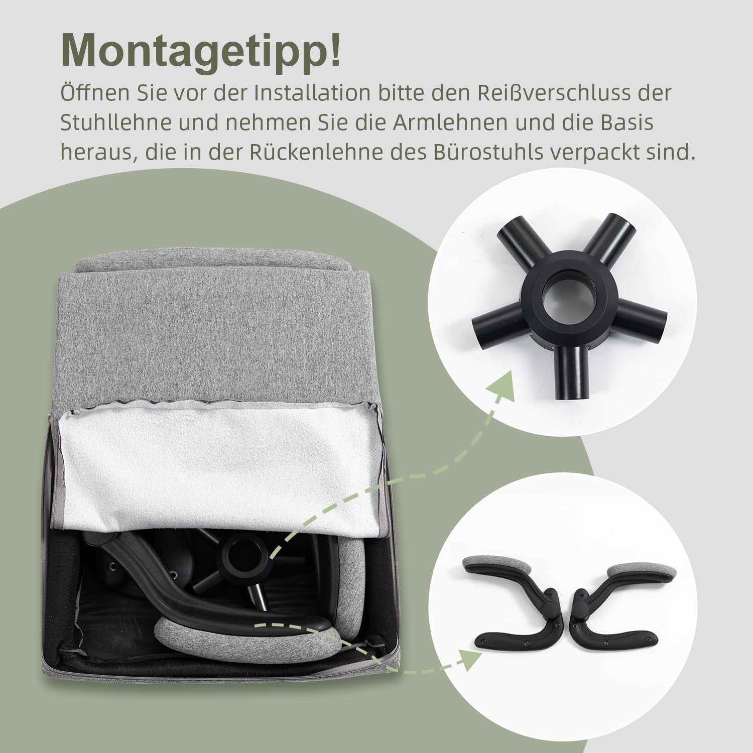 CASTLOVE Ergonomischer Bürostuhl, Schreibtischstuhl mit Rückenlehne, hochklappbare Armlehne, hohe Rückenlehne, höhenverstellbar, Wippfunktion (Bürostuhl, Stoff, grau, max. 150 kg) – Bild 3
