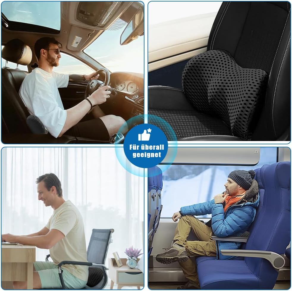 Lendenwirbelstützkissen aus Memory-Schaum, ergonomisches Lendenkissen mit Riemen, Kissen gegen Rückenschmerzen, Lendenstützkissen für Autositze und Bürostühle zum Ausruhen, Schlafen, Reisen – Bild 7
