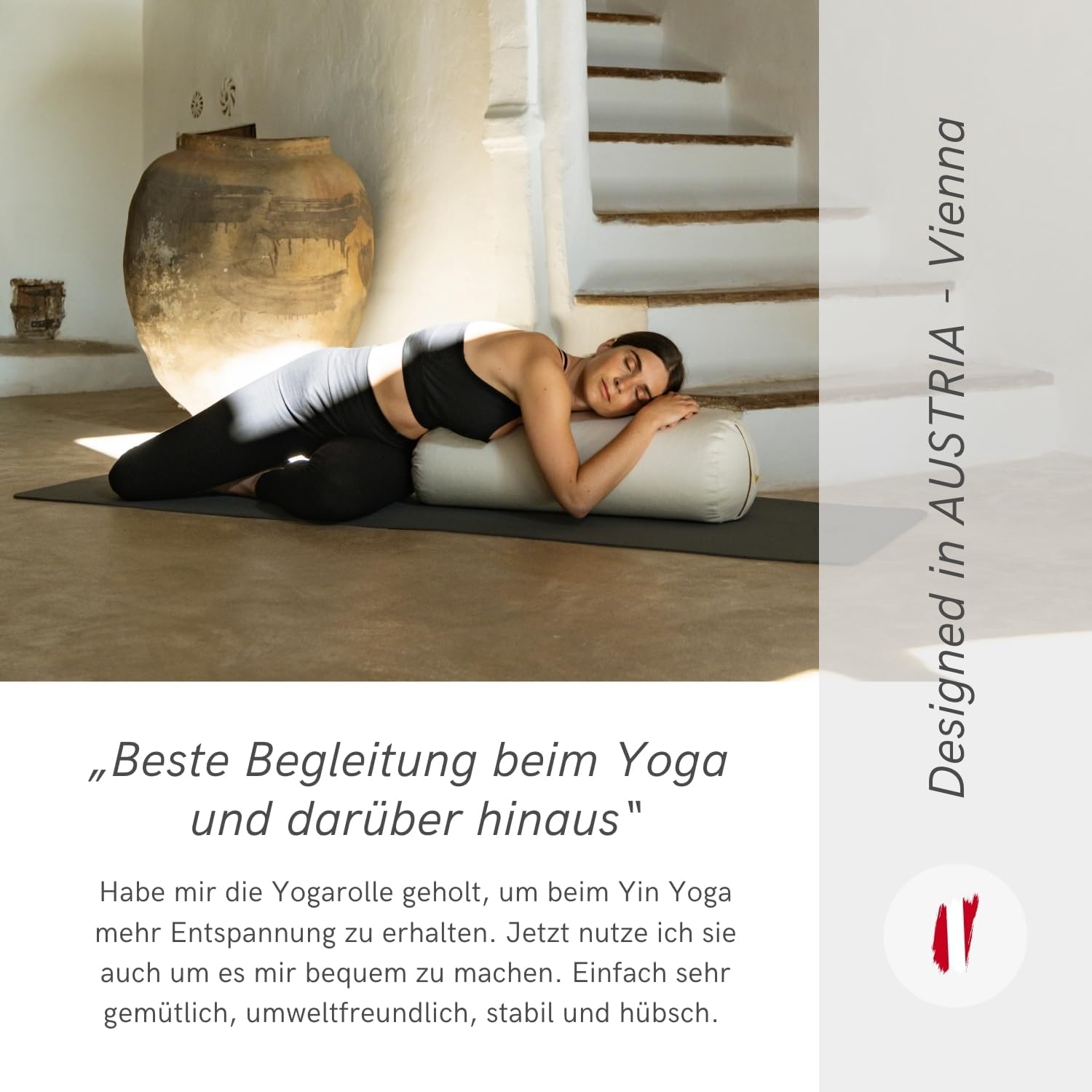 Lotuscrafts, Yogarolle für Yin Yoga, Durchmesser 24 cm, mit Dinkelfüllung, waschbarer Baumwollbezug, Yoga Bolster Rolle für Restorative Yoga, GOTS zertifiziert – Bild 5