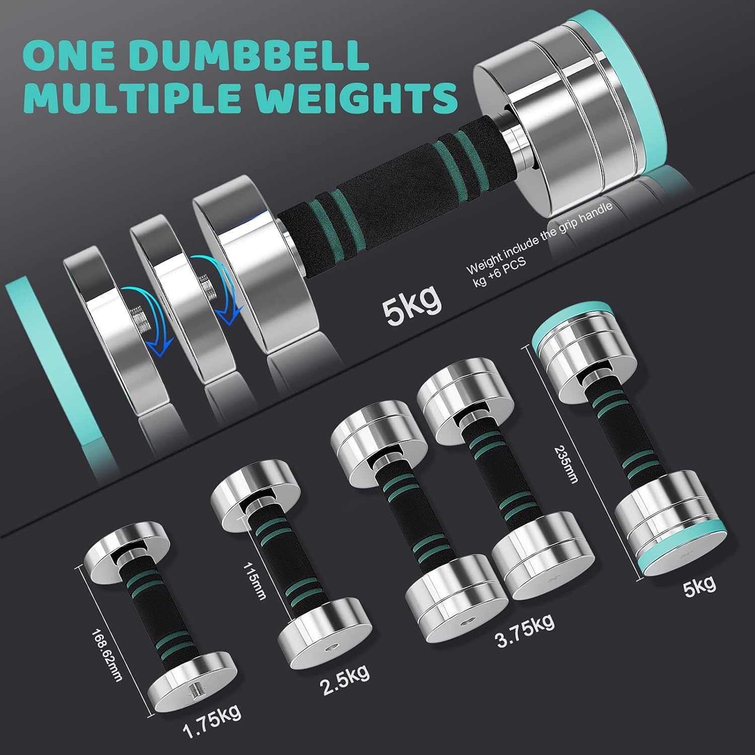 Dripex Kurzhantel-Set, verstellbare Hanteln im 2er-Set oder einzeln aus Stahl, Gewicht einer einzelnen Hantel: 2,5 kg, 5 kg, 7,5 kg, 10 kg, 15 kg, 25 kg, 30 kg, Hanteln für Zuhause – Bild 2
