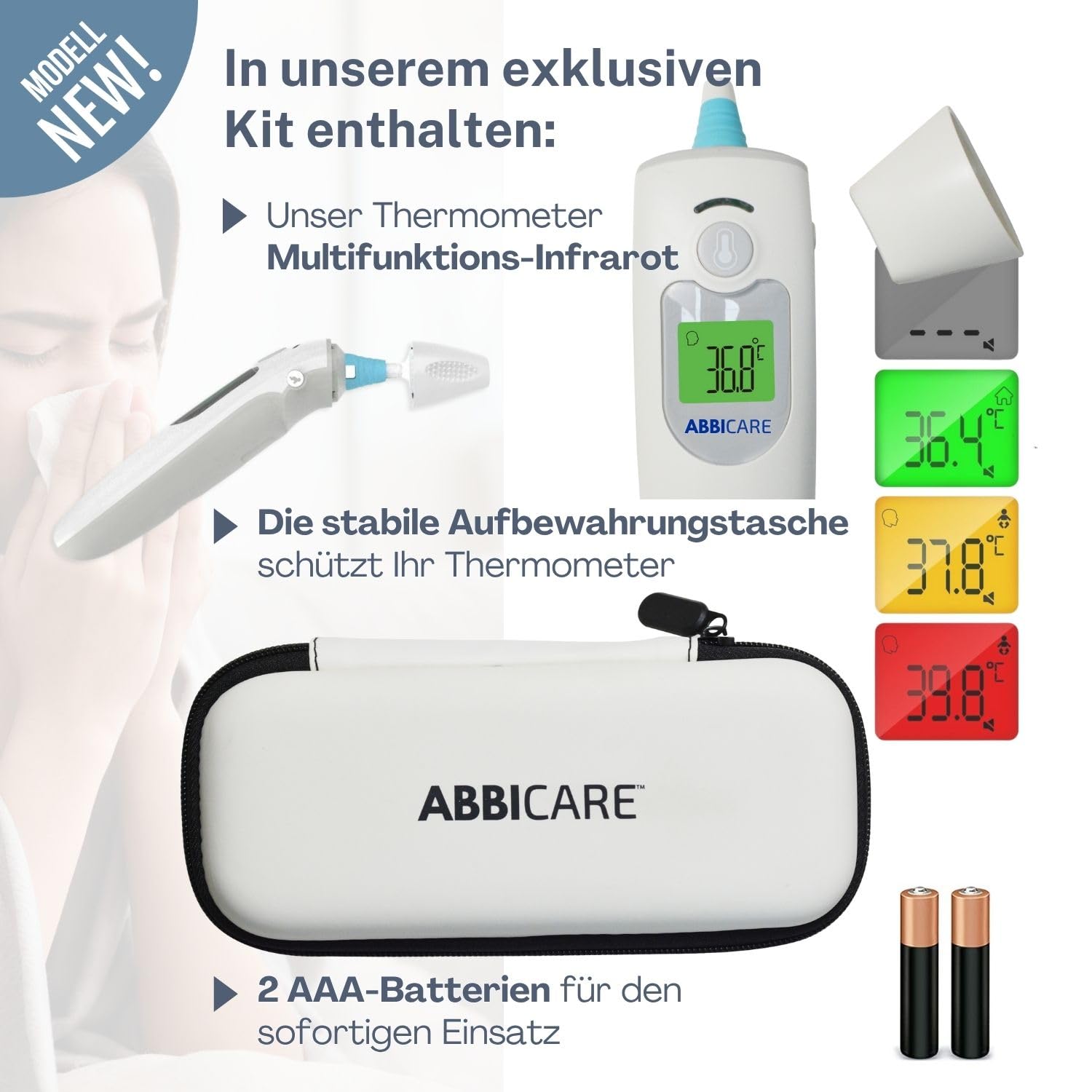 ABBICARE Stirn- und Ohrenfieberthermometer mit Tasche, exklusiver Babymodus, präzise und kontaktlos in 1 Sekunde, multifunktionales professionelles Infrarot-Thermometer für Erwachsene – Bild 5