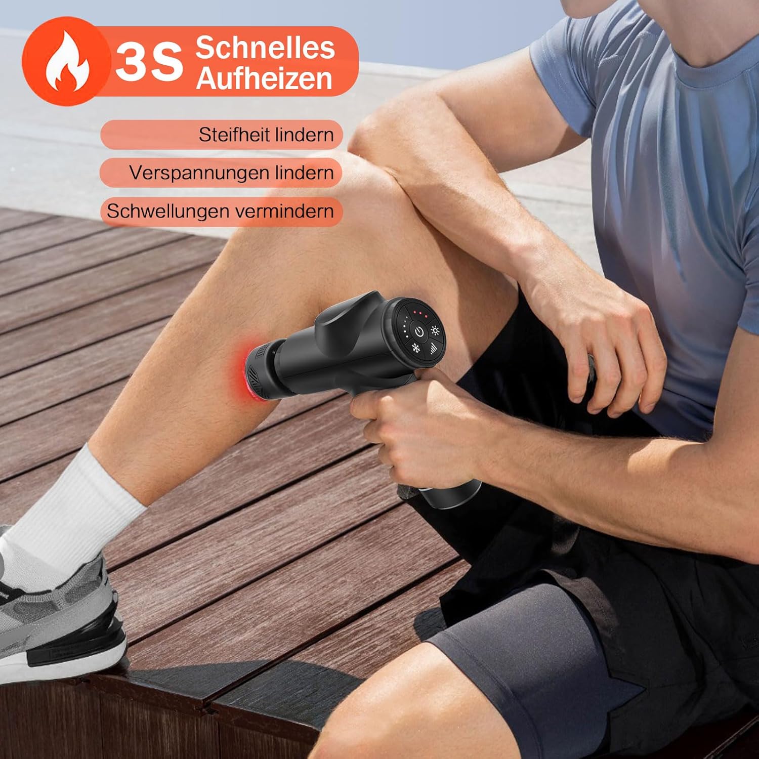 Massagepistole mit Wärme & Kältetherapie, 0,78 kg leise Massagepistole mit 5 Aufsätzen & 5 Intensitätsstufen, 12mm Amplitude & 45 lbs Standkraft – Tiefengewebemassage – Bild 5