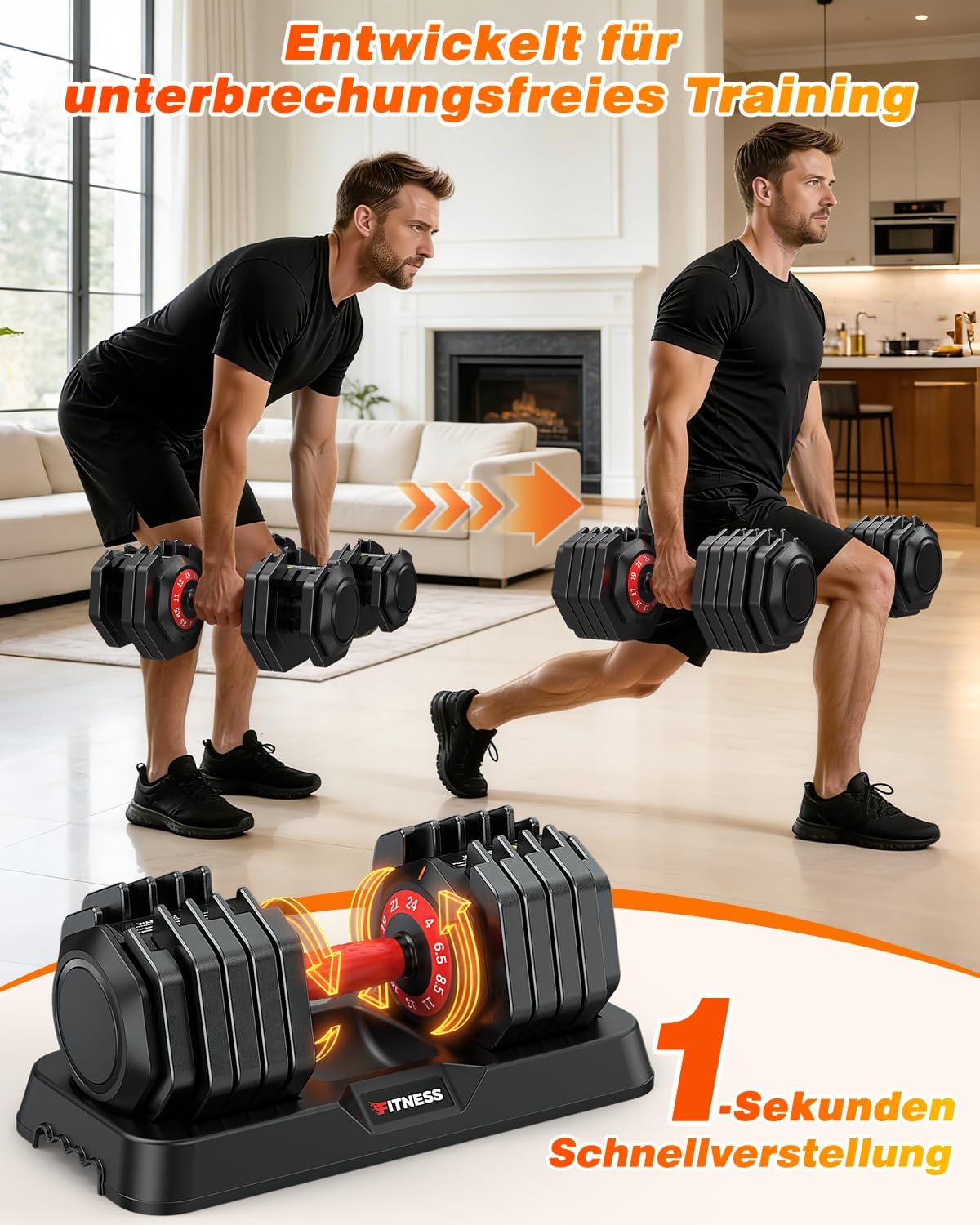Rendpas verstellbares Hantelset | 5 & 10 Gewichtsstufen | 2–24,5 kg verstellbare Hanteln | Platzsparend für das Heim-Fitnessstudio – Bild 4