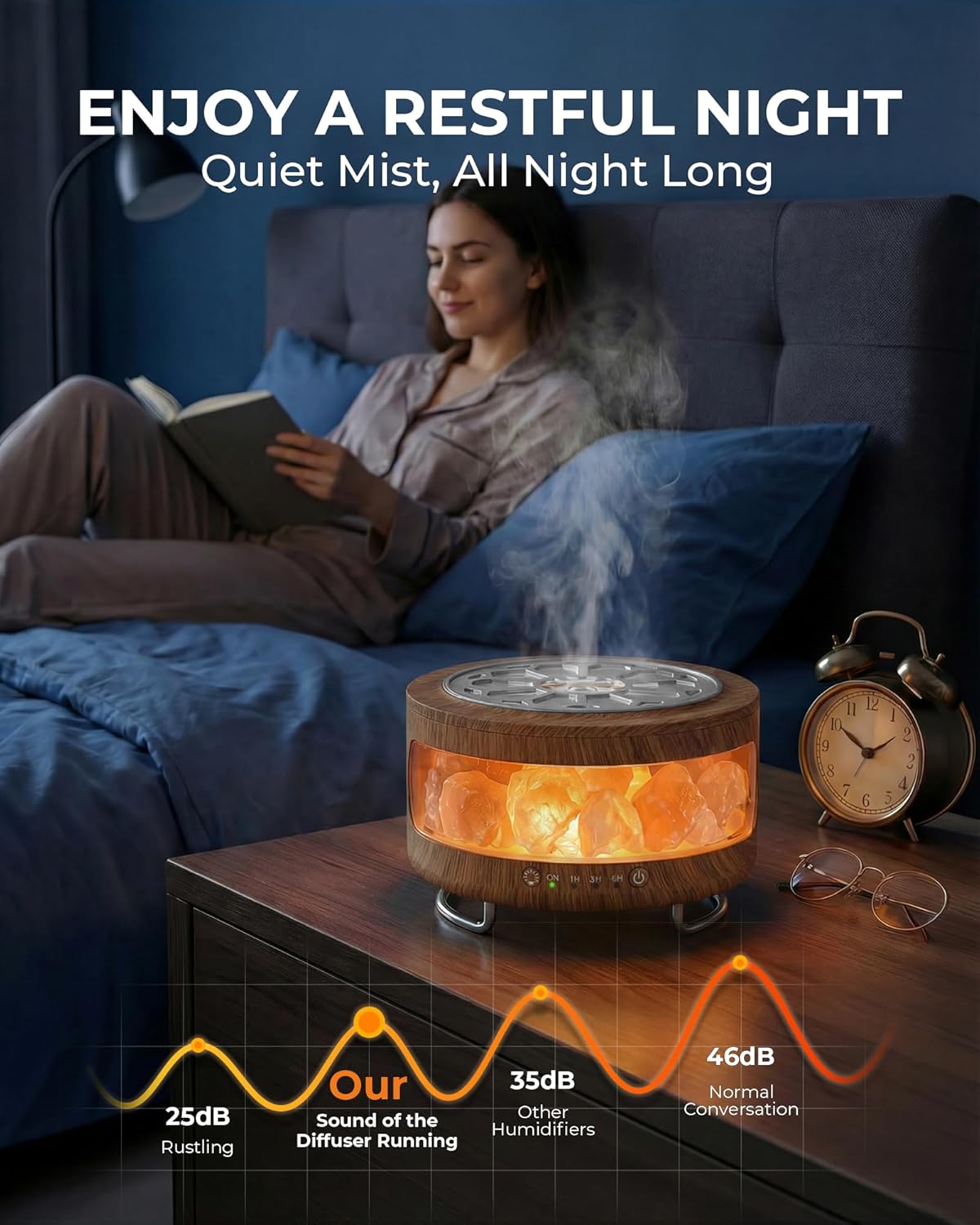 2-in-1-Aromadiffusor & Salzkristalllampe – 300 ml Ultraschall-Duftdiffusor mit 7-Farben-LED-Licht, Timer, leise Luftbefeuchterfunktion für ätherische Luft, ideal für Schlafzimmer, Büro, braune Holzoptik – Bild 4