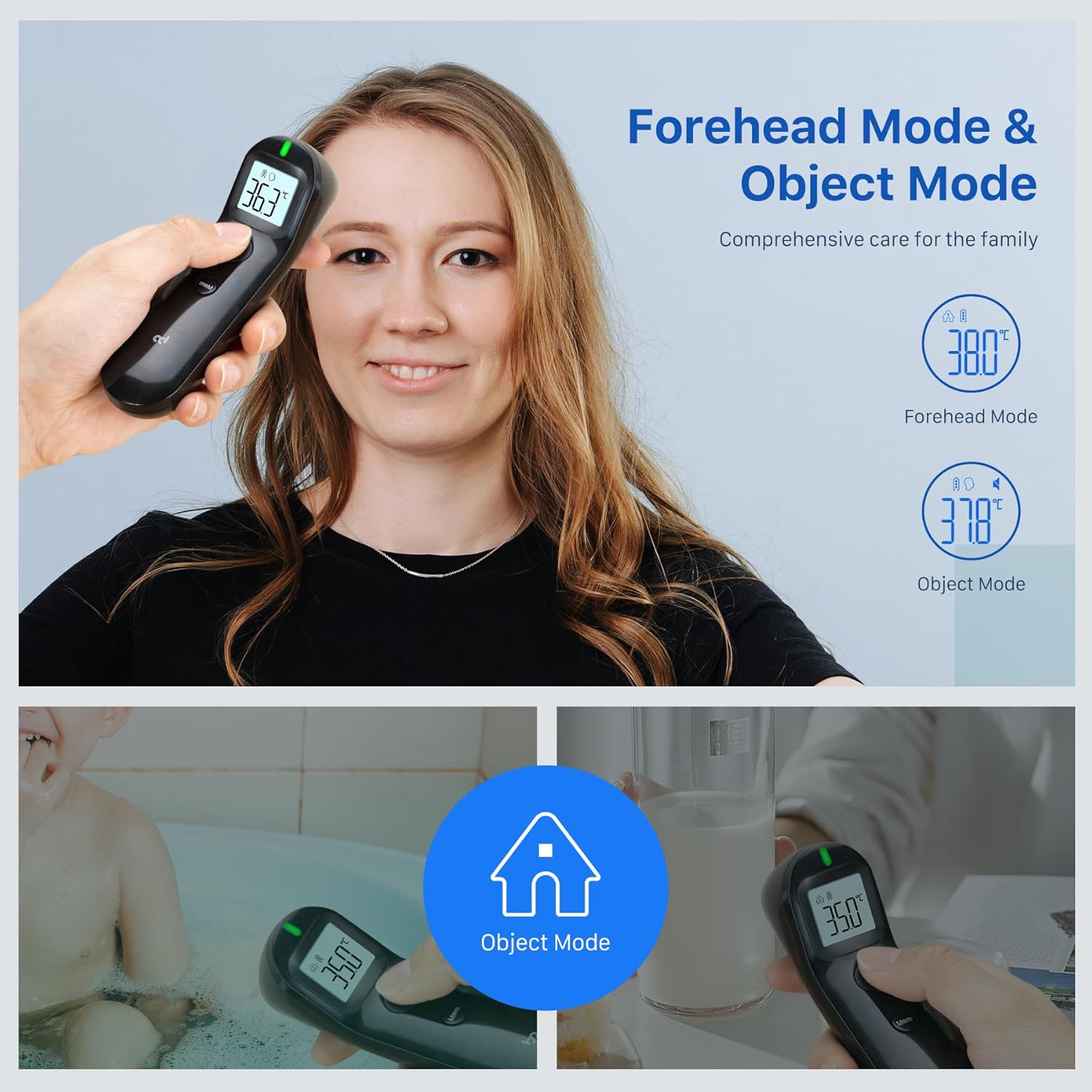 Kontaktloses Fieberthermometer für Babys und Erwachsene, digitales Stirnthermometer, Infrarot-Thermometer mit sofortiger, genauer Ablesung, Fieberalarm, Schwarz – Bild 6