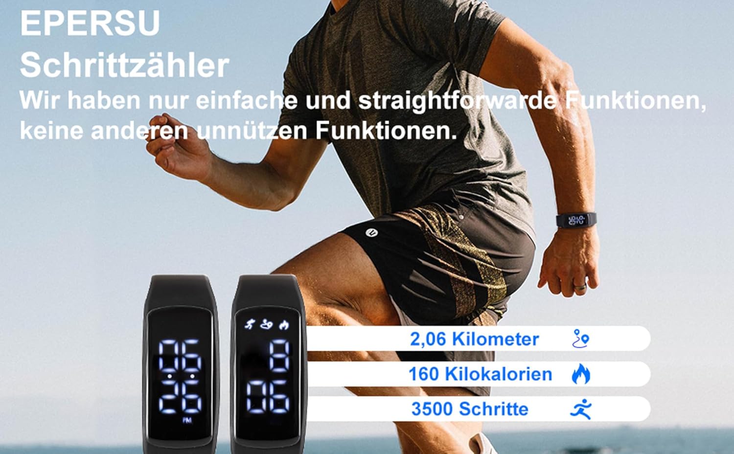 Ohne Mobilfunkverbindung, EPERSU IP68 wasserdichte Schrittzähleruhr, Fitness-Tracker-Armband, Kalorienzähler für Erwachsene, Kinder, Männer, Frauen, ohne App, ohne Bluetooth, für Sauna & Schwimmen – Bild 3