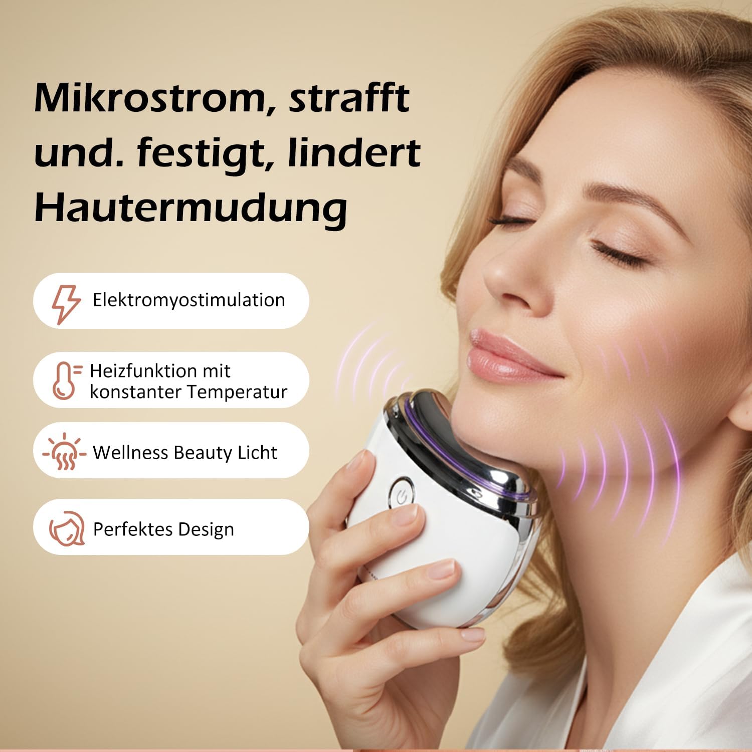 EMS Gua Sha, Rolandus Gesichtsmassagegerät Gua Sha elektrisch mit Vibration und Wärme, Gesichtsformungswerkzeug mit rotem, blauem, grünem und buntem Licht, Gesichtsmassagegerät für Gesicht, Anti-Falten, Anti-Aging – Bild 2