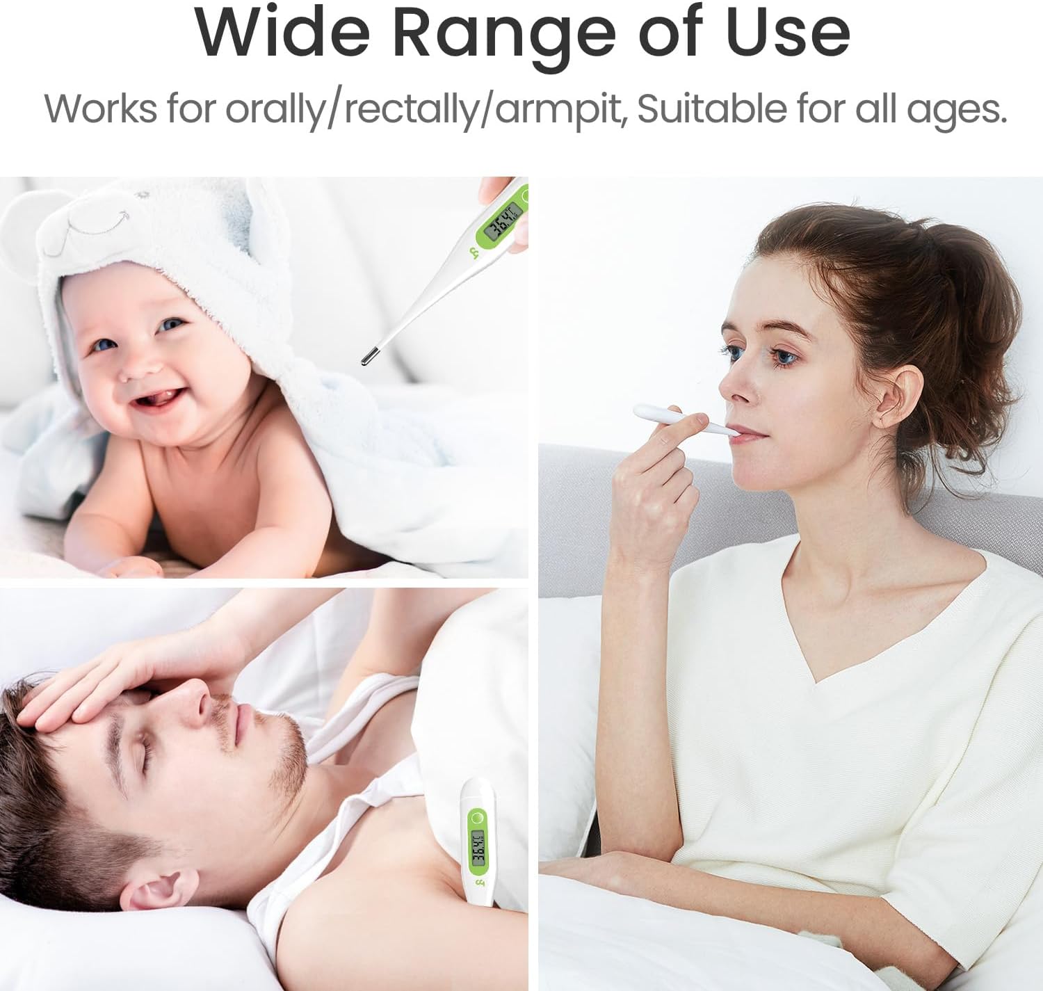 Femometer Digitales Fieberthermometer, genaues und schnelles Ablesen, wasserdichte Sonde, digitales Fieberthermometer, am besten zum Ablesen und Überwachen der Fiebertemperatur für Babys, Kinder und Erwachsene – Bild 3