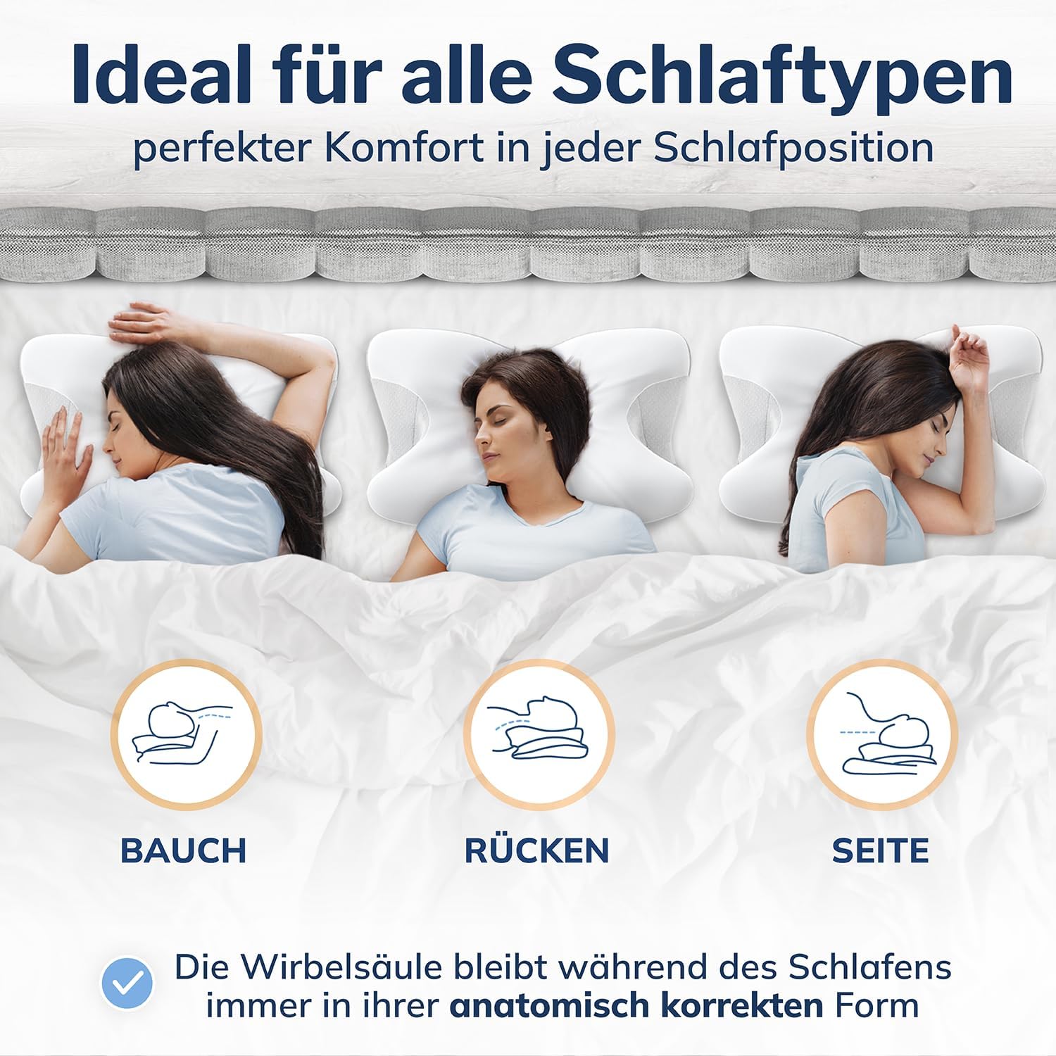 CALMONT – Orthopädisches Kissen für alle Schlaftypen I Nackenstützkissen für erholsamen Schlaf I Memory-Foam-Kissen für ideale Anpassung I Kissen gegen Nackenschmerzen, ergonomisches Kissen (weiß) – Bild 3