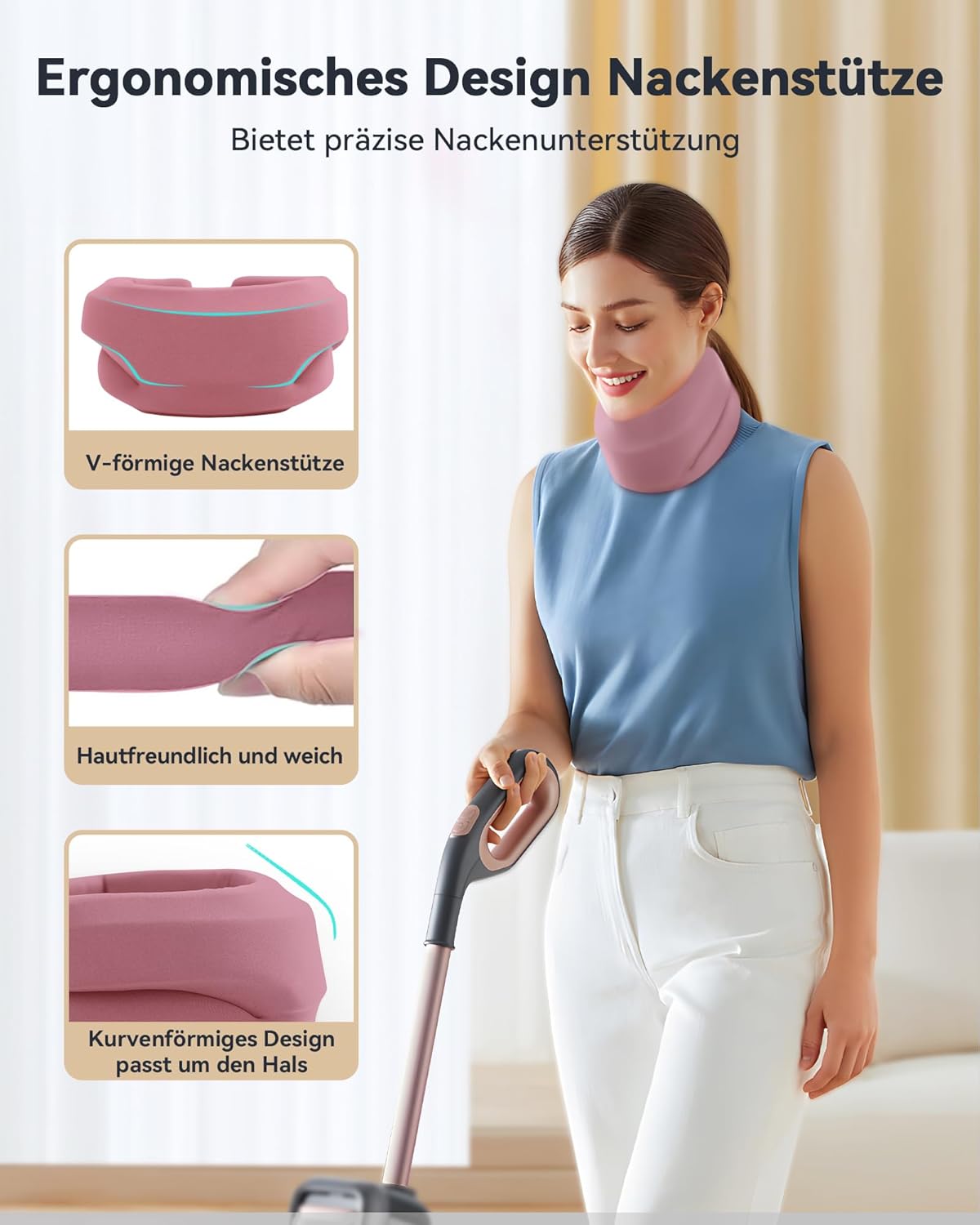 Nackenstütze bei Nackenschmerzen, weiche & verstellbare Nackenstütze zum Schlafen, Nackenstütze zur Unterstützung der Halswirbelsäule, Druckentlastung, für Damen und Herren (Magenta, M) – Bild 2