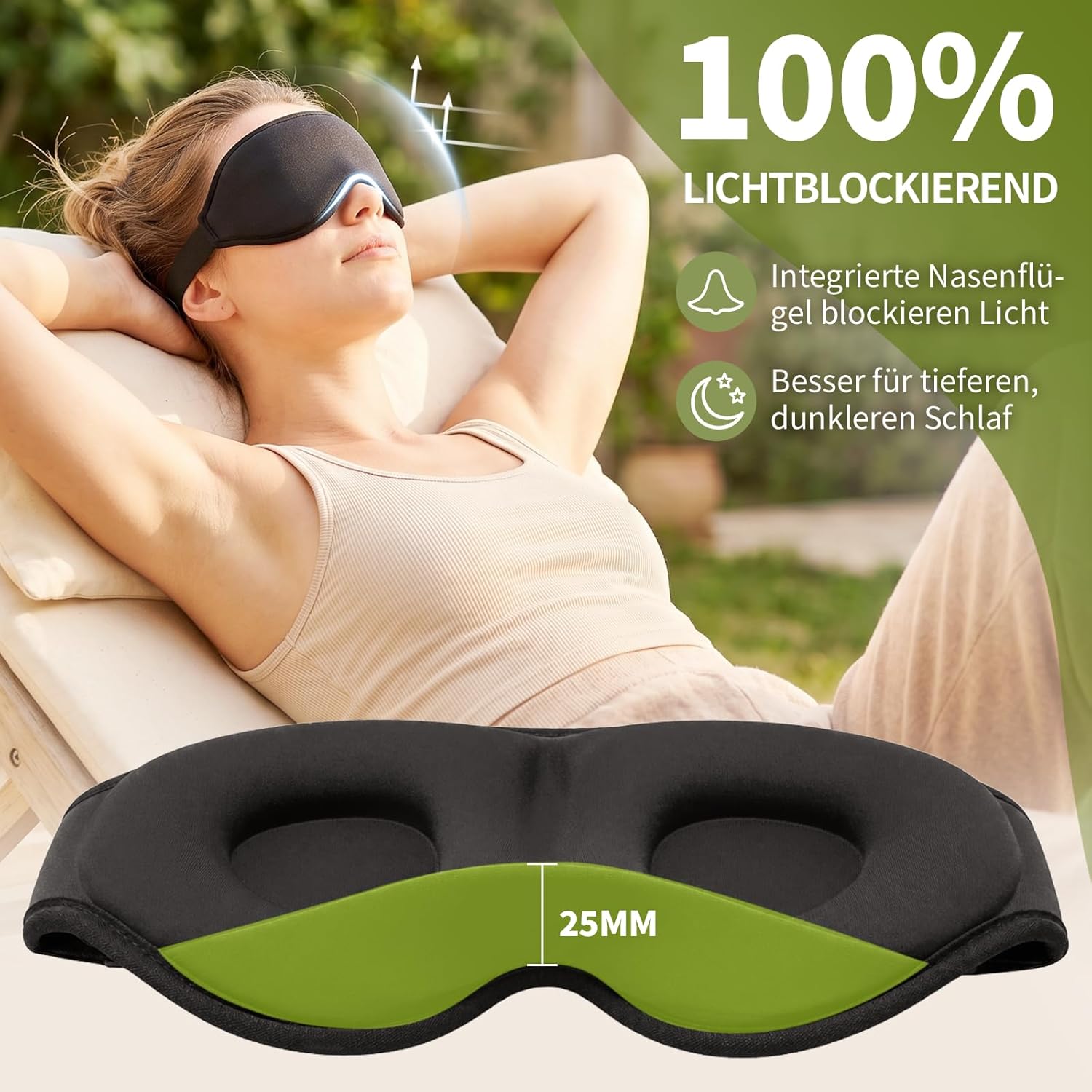 3D Schlafmaske für Seitenschläfer Herren & Frauen, Atmungsaktive Schlafbrille mit verstellbarem Gummiband Hautfreundlich Lichtblockierend, Ergonomische Augenmaske für Schlaf, Reisen, Flug usw – Bild 2