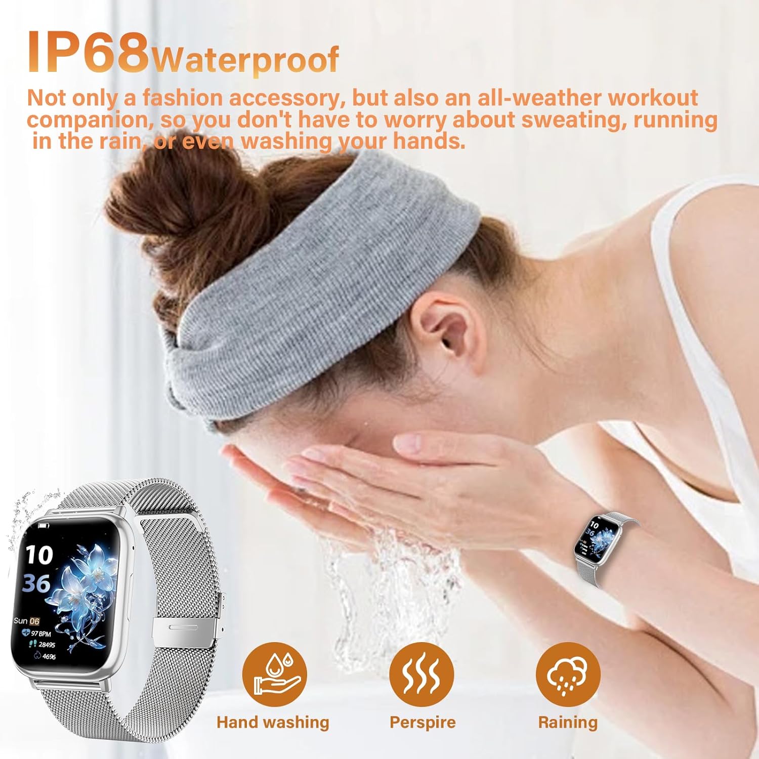 Damen-Smartwatch mit Telefonfunktion, 3 Armbänder, 1,83 Zoll HD-Smartwatch mit 24-Stunden-Herzfrequenzüberwachung, SpO2-Schlafüberwachung, IP68 wasserdicht, 120+ Sportmodi, Schrittzähler, Fitness-Tracker für iOS – Bild 6