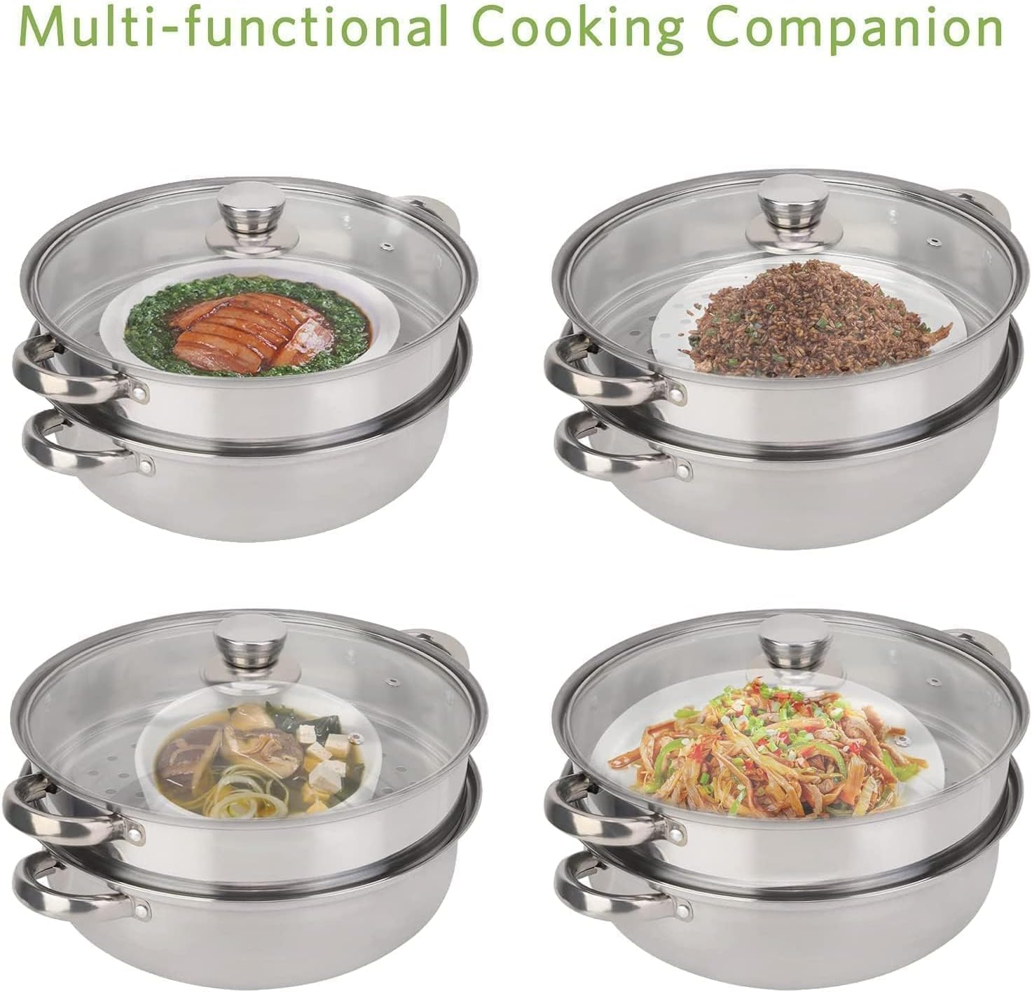 2-lagiger Dampfgarer zum Kochen, 28 cm Gemüse-Dampfgarer, Edelstahl-Dampfgarer, Lebensmittel-Dampfgarer, Couscous-Topf, Knödel-Dampfgarer, Kartoffel-Dampfgarer, Einsatztopf mit Glasdeckel für alle Kochflächen – Bild 7