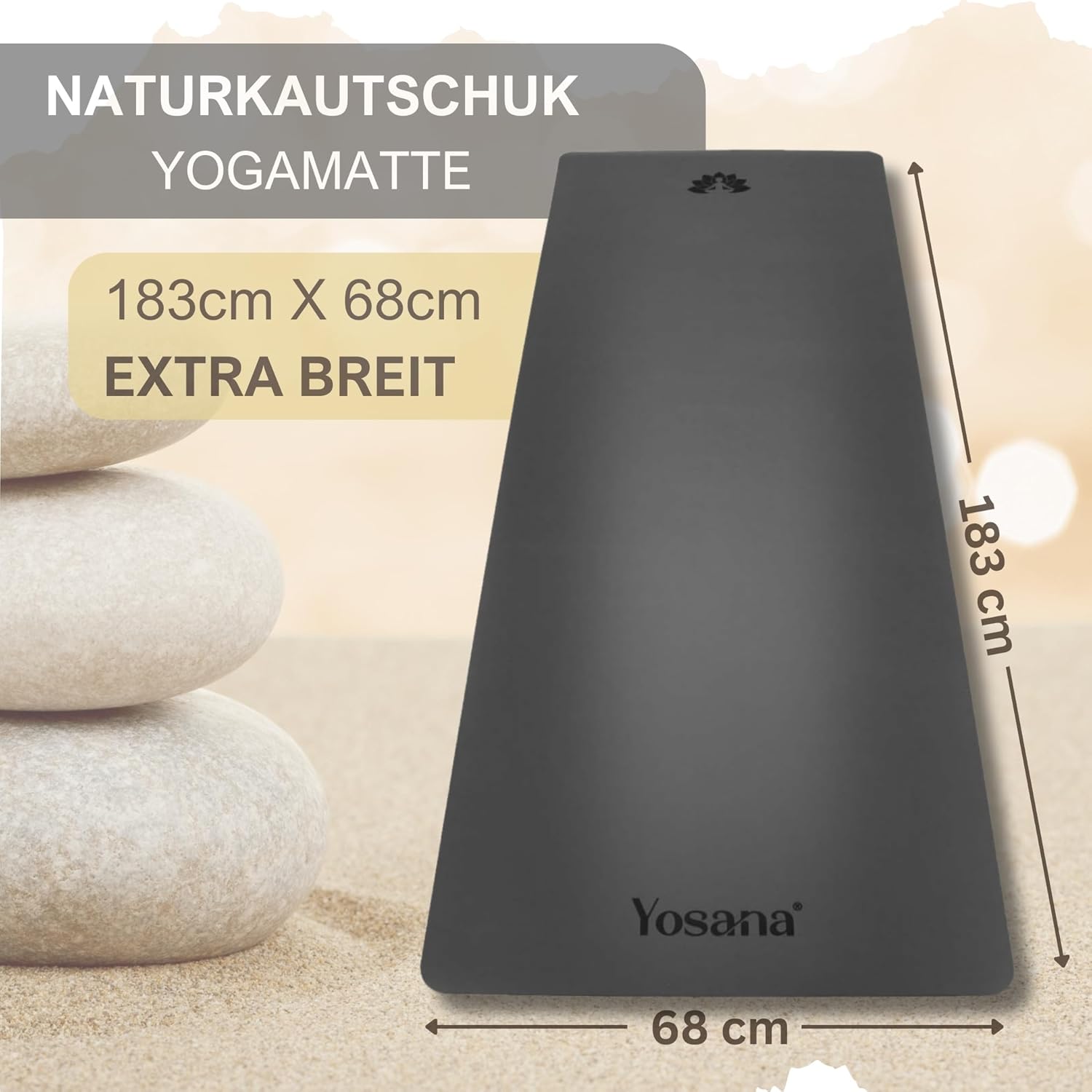 Yosana Yogamatte aus Naturkautschuk | Extrem rutschfest | Ultra-Grip-Oberfläche aus Eco PU | Extra breit 68 cm | Inklusive Tragegurt | Yogamatte 183 x 68 cm | 4 mm dünn – Bild 7