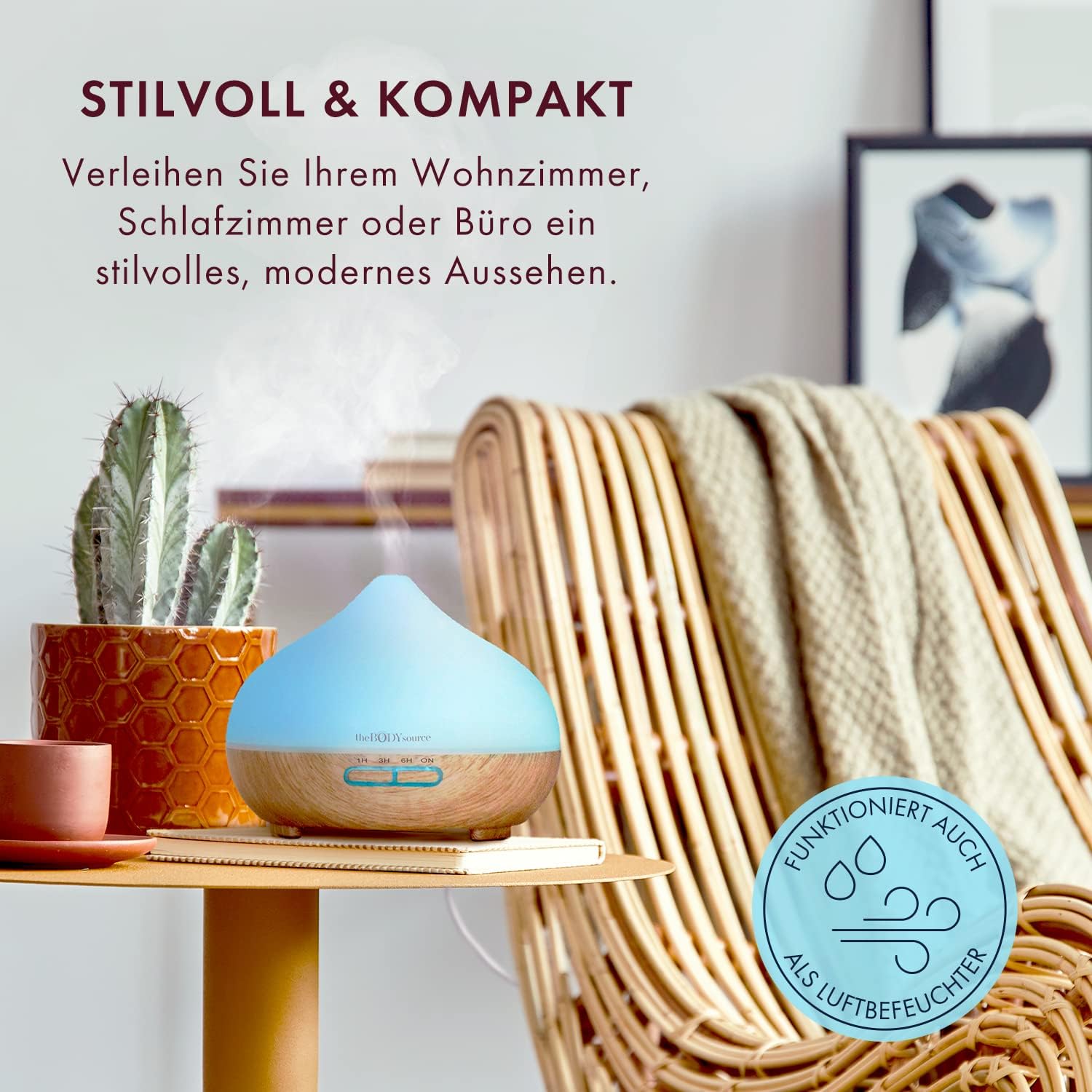 The Body Source 300 ml Ultraschall-Aroma-Diffusor – Luftbefeuchter mit 7-Farben-LED-Licht und Timer – Elektrischer Ölbrenner für ätherische Öle – Aromatherapie für Zuhause, Büro, Spa – Bild 8
