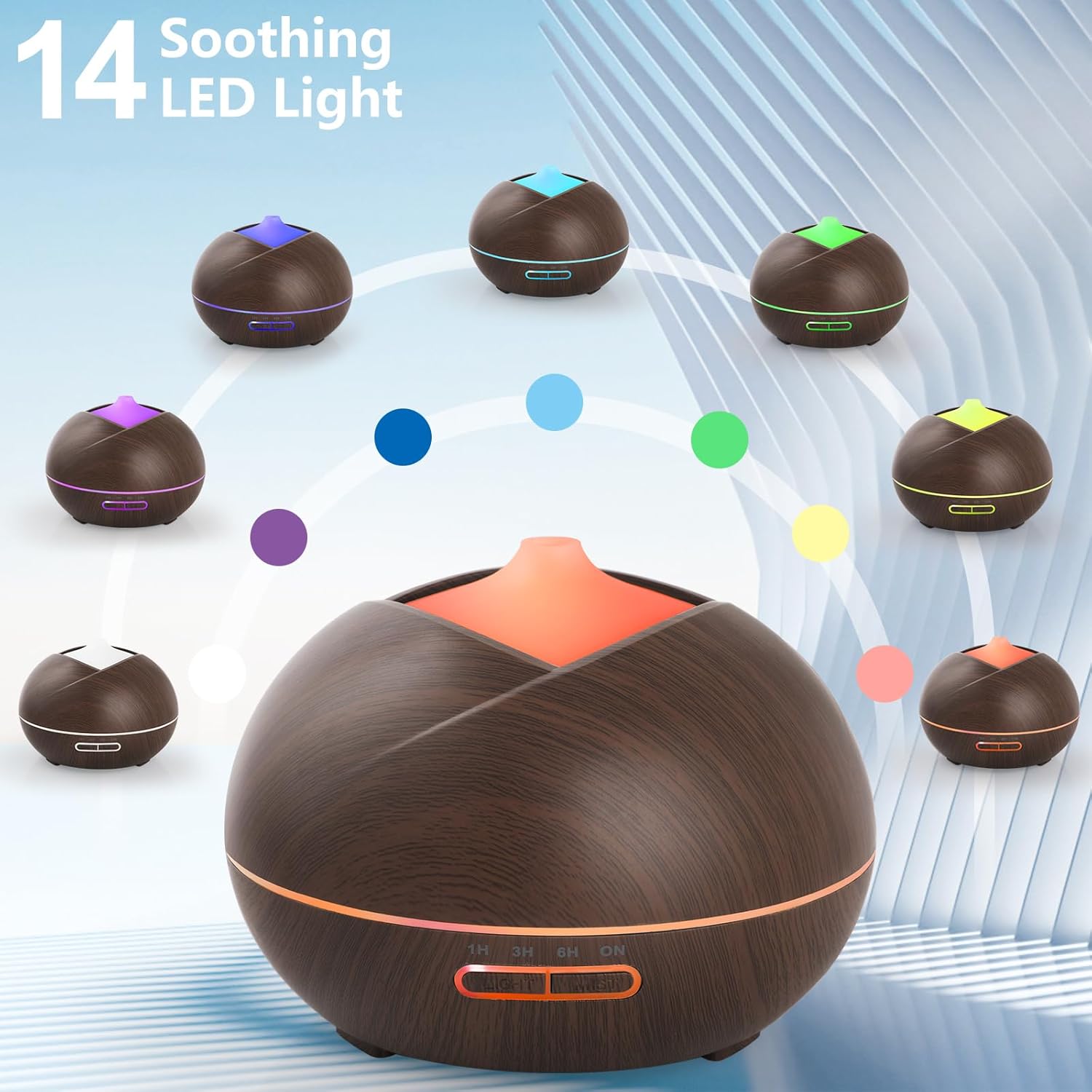 Aromadiffusor 500 ml, Diffusor für ätherische Öle, Aromatherapie-Luftbefeuchter mit Timer für Raum, Yoga, SPA, 14-Farben-LED, Fernbedienung, dunkle Holzmaserung – Bild 3