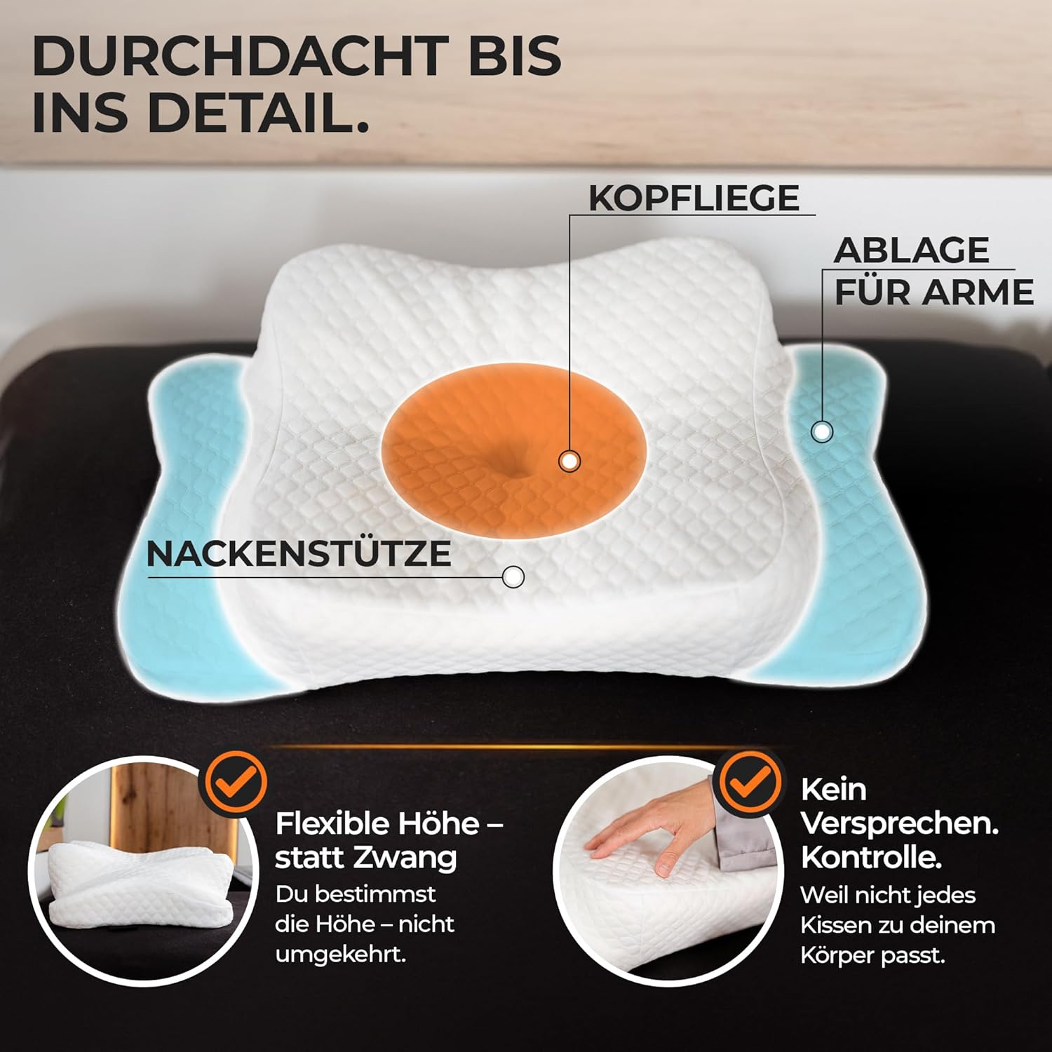 Nackenstützkissen, ergonomisches Memory Foam-Kissen für alle Schlaftypen, inklusive Bezug, Öko-Tex-geprüft, temperaturausgleichende Wirkung, weiß – Bild 5