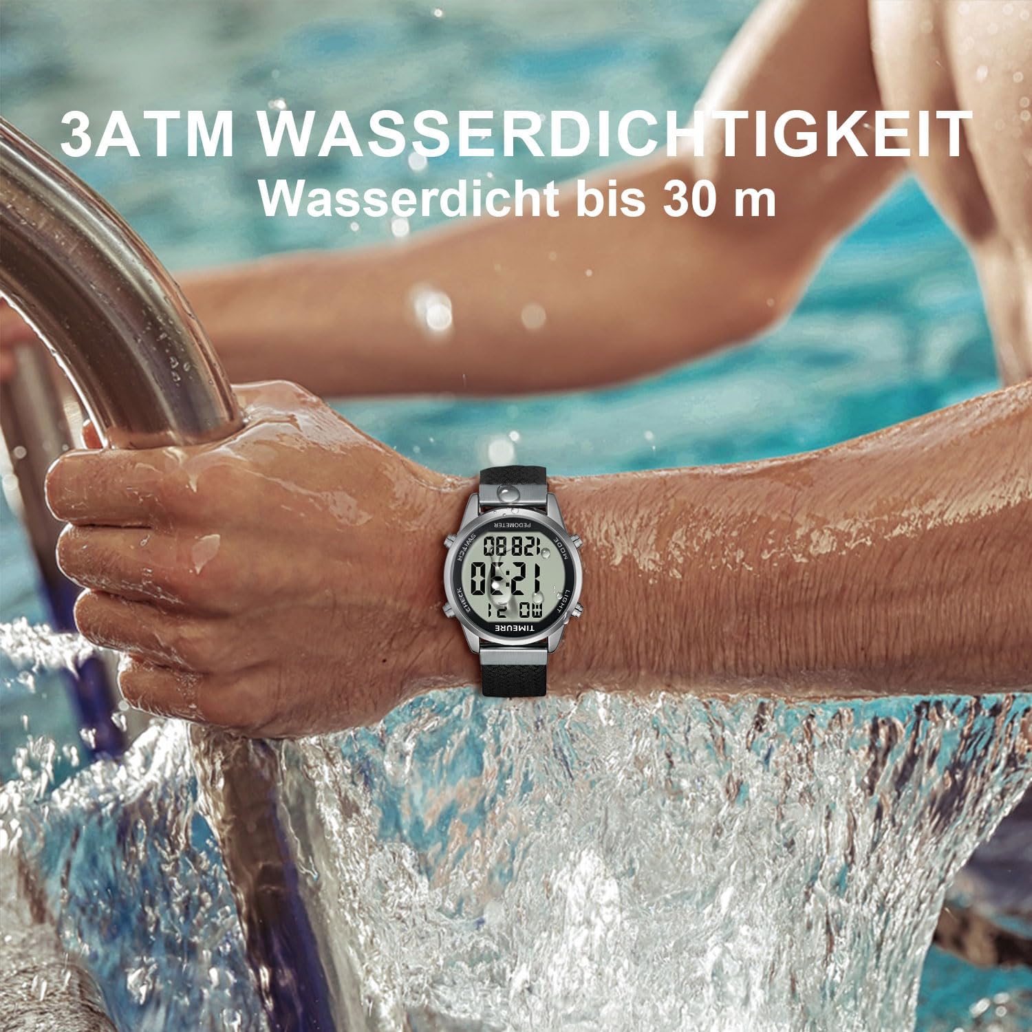 Schrittzähleruhr, modische Uhr, wasserdichte Uhr, großes digitales Display, einfacher Schrittzähler für Männer und Senioren, genauer Schrittzähler (grün) – Bild 4