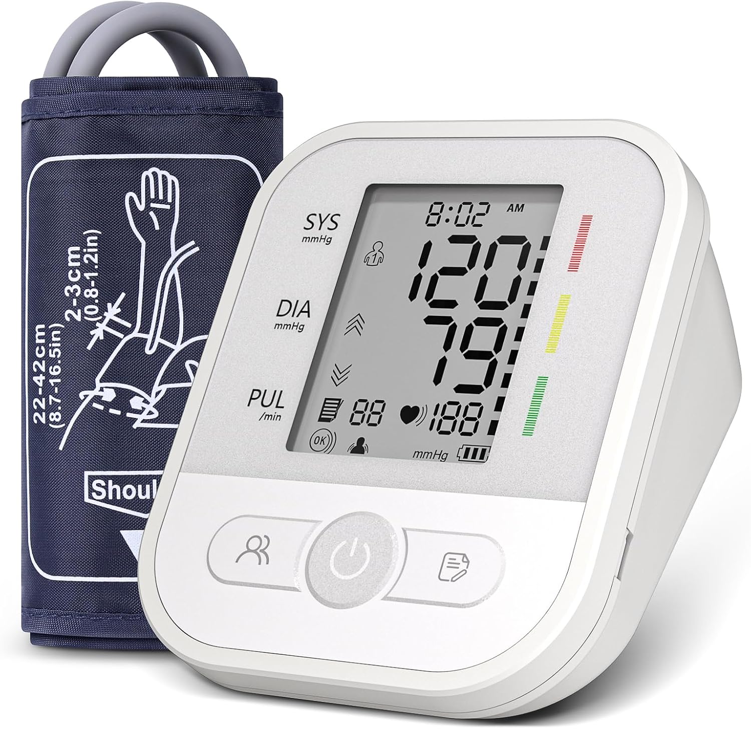 Oberarm-Blutdruckmessgerät mit LCD-Digitalanzeige, intelligentes automatisches Blutdruckmessgerät mit verstellbarer Manschette (22–42 cm)
