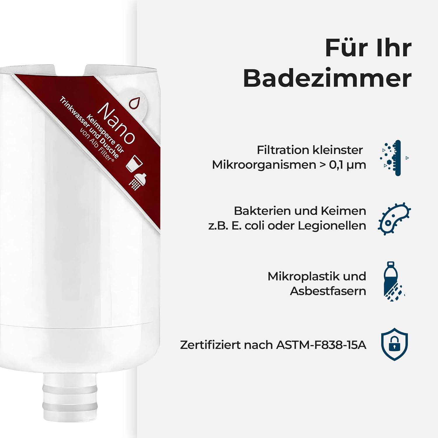 Alb Filter Duschfilter Nano Edelstahl Natur mit Vorfilter – Wasserfilter für Dusche & Bad – Schutz vor Keim- und Bakterienbelastung im Wasser – Hergestellt in Deutschland – Bild 3