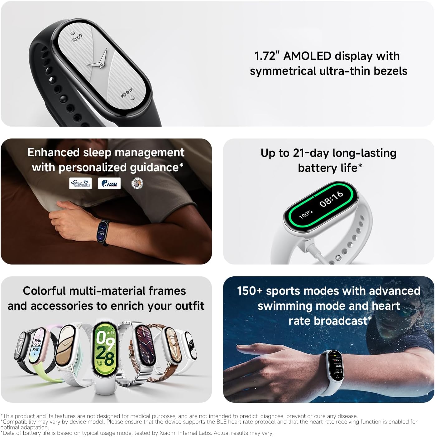 Xiaomi Smart Band 10 Fitness-Tracker, Smartwatch, 1,72" AMOLED Display, 21 Tage Akku, 5ATM wasserdicht, Herzfrequenz- & Schlaftracking, 150+ Sportmodi, Schnellverschluss – Bild 2
