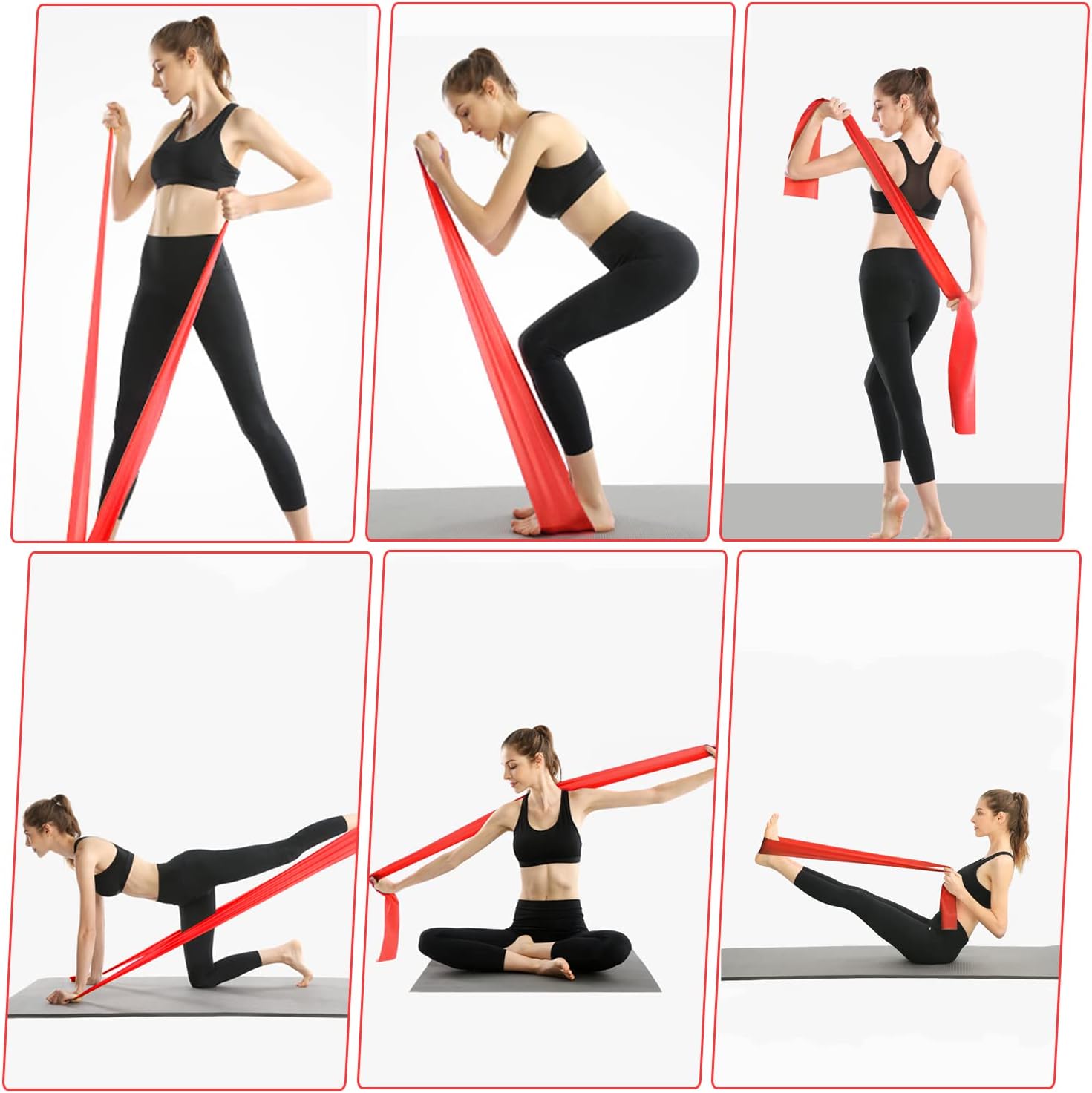 Fitnessbänder, Gymnastikband, 2 m lang, starke Widerstandsbänder, Fitnessbänder, ideal für Yoga, Pilates, Krafttraining, Fitnessband für Damen und Herren, mit Trainingsanleitung (rot) – Bild 7