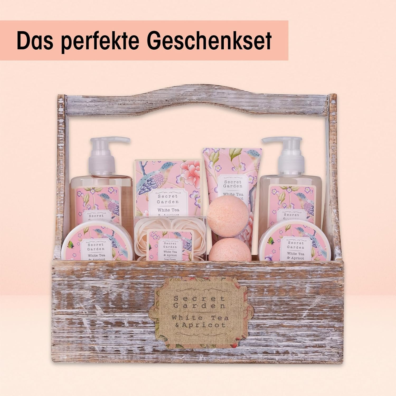 Accentra Secret Garden Bade- und Dusch-Geschenkset mit weißem Tee- und Aprikosenduft – 8-teiliges Geschenkset – Bild 2
