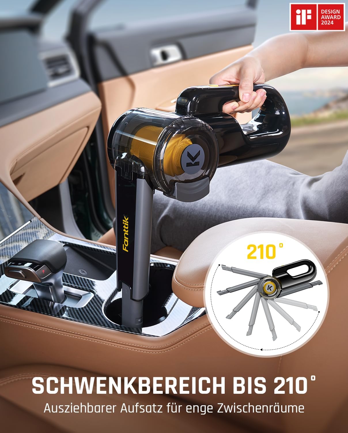 Fanttik Fold V10 APEX Pivot Akku-Handstaubsauger, 17.000 Pa Saugleistung, intelligentes LED-Display, Autostaubsauger für Auto & Haushalt, ausgestattet mit Flexschlauch, Tierhaarbürste und anderem Zubehör – Bild 3