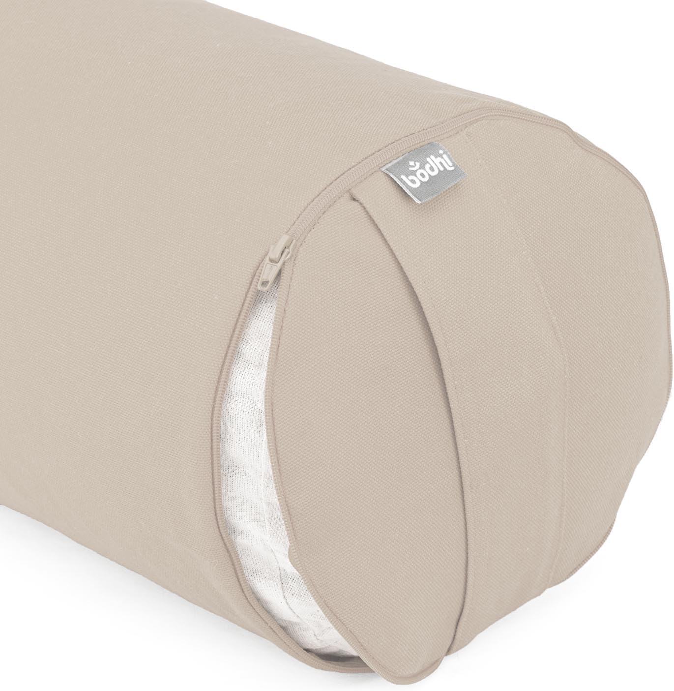 Bodhi Yoga Bolster Rolle Durchmesser 22 cm | Yogarolle mit Bio-Dinkelfüllung | Yogakissen für restauratives und Yin-Yoga | Waschbarer Bezug aus Baumwolle | Pilateskissen mit Tragegurt – Bild 2