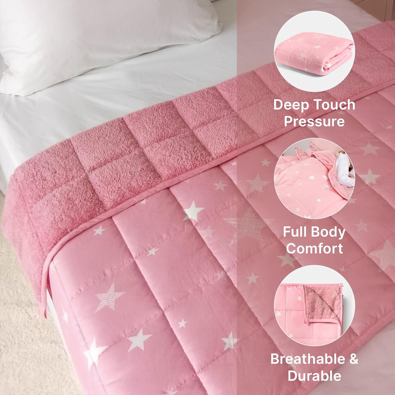 DREAMSCENE Gewichtsdecke 3 kg, Stern, schwere Decke 100 x 150 cm, 3 kg (6,6 lb), rosa Gewichtsdecke – nur für Kinder ab 3 Jahren geeignet – Bild 6