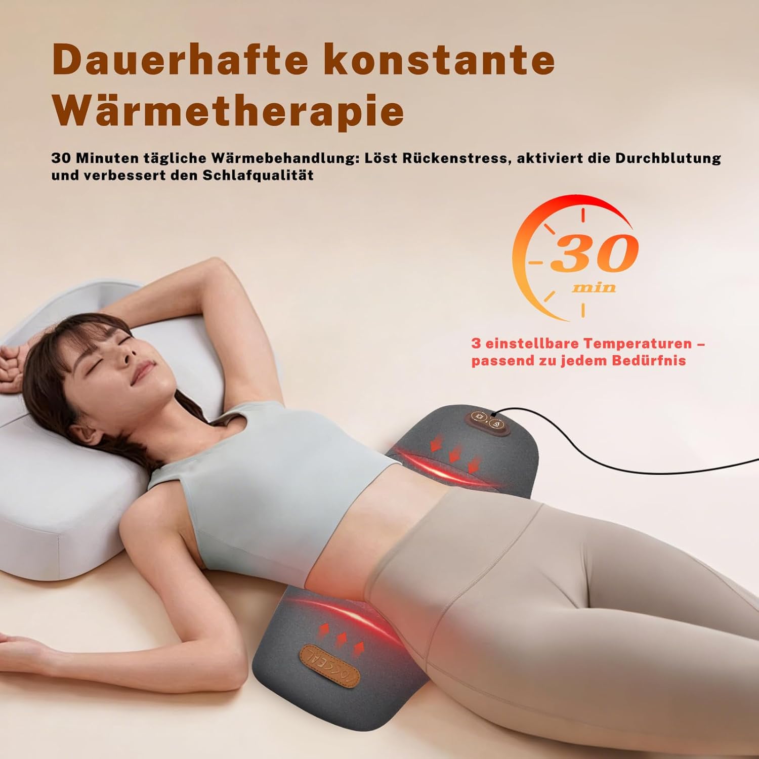 3-in-1-Rückenmassagegerät, elektrisches Lendenkissen mit Wärme- und Vibrationsmassage, ergonomische Rückenstütze, Massagegerät für den Rücken, elektrisches Lendenwirbelmassagegerät für den Rücken mit Traktion – Bild 5