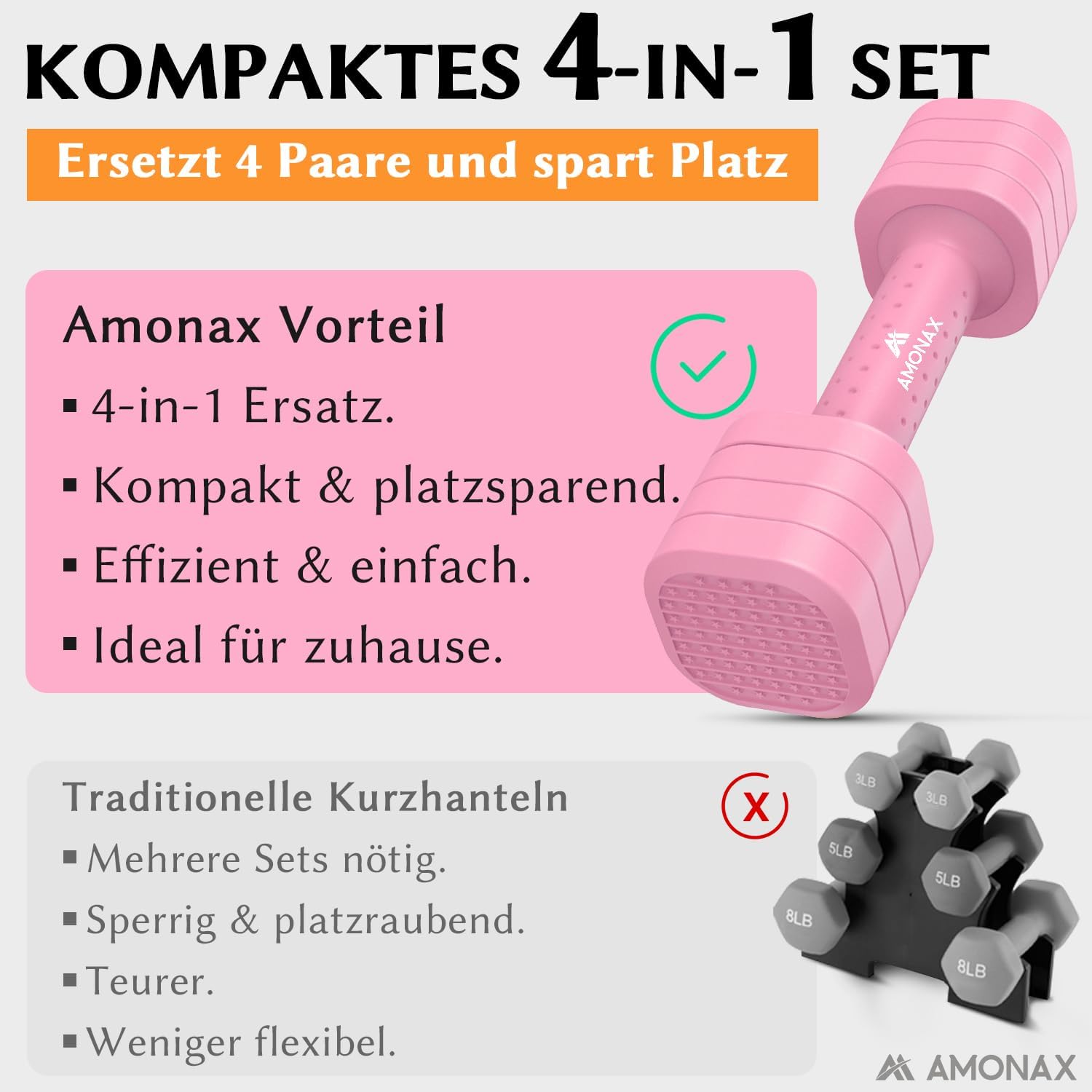 Amonax Verstellbare Hanteln, Hanteln Frauen Set, 1-5kg Kurzhanteln 2er Set, 4-in-1 Hantel Set für Frauen und Männer, Gewichte Hantel für Home Gym, Krafttraining Zuhause – Bild 5